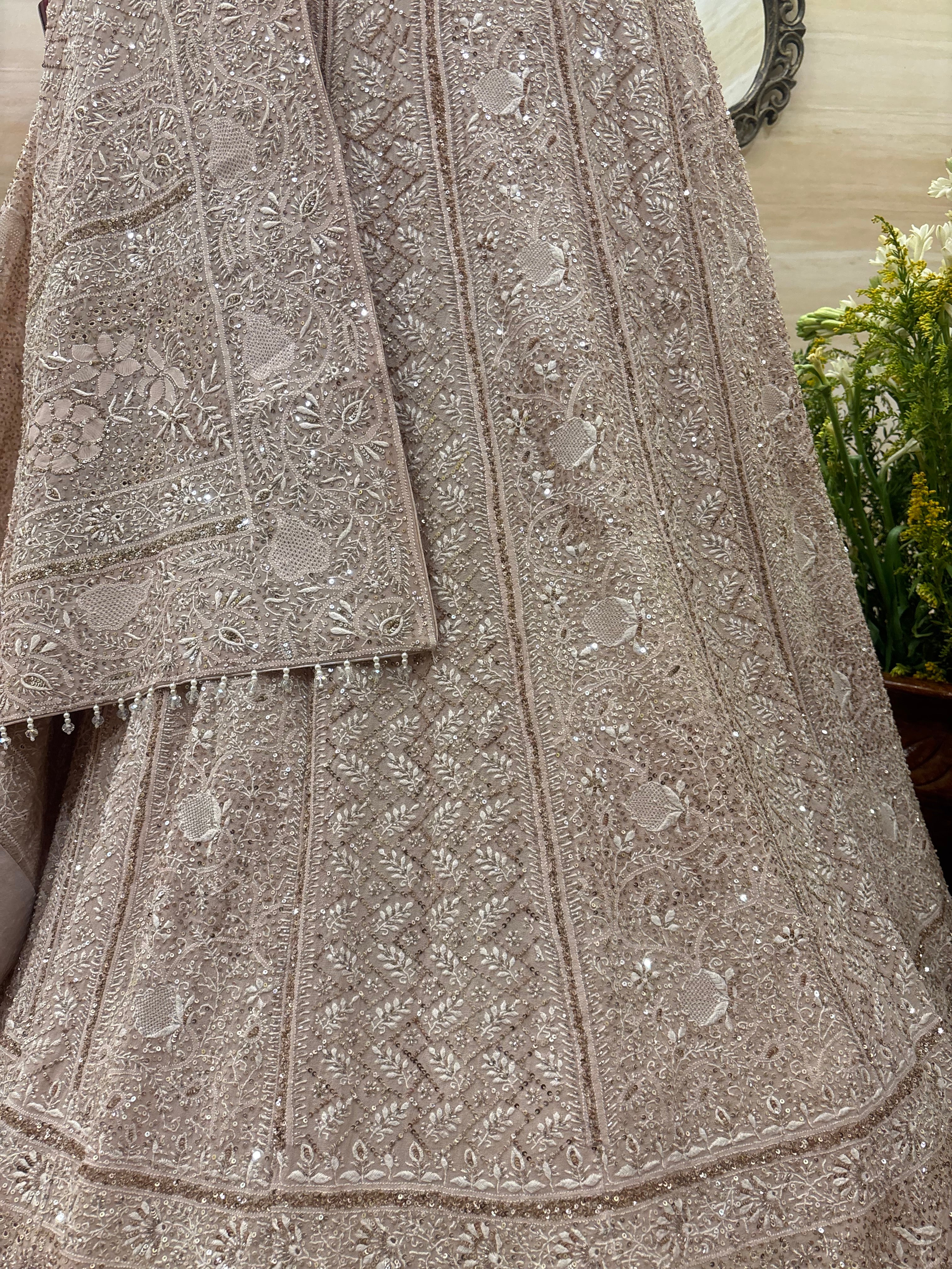Rosy Brown Pure & Premium Georgette Chikankari Lehenga Set