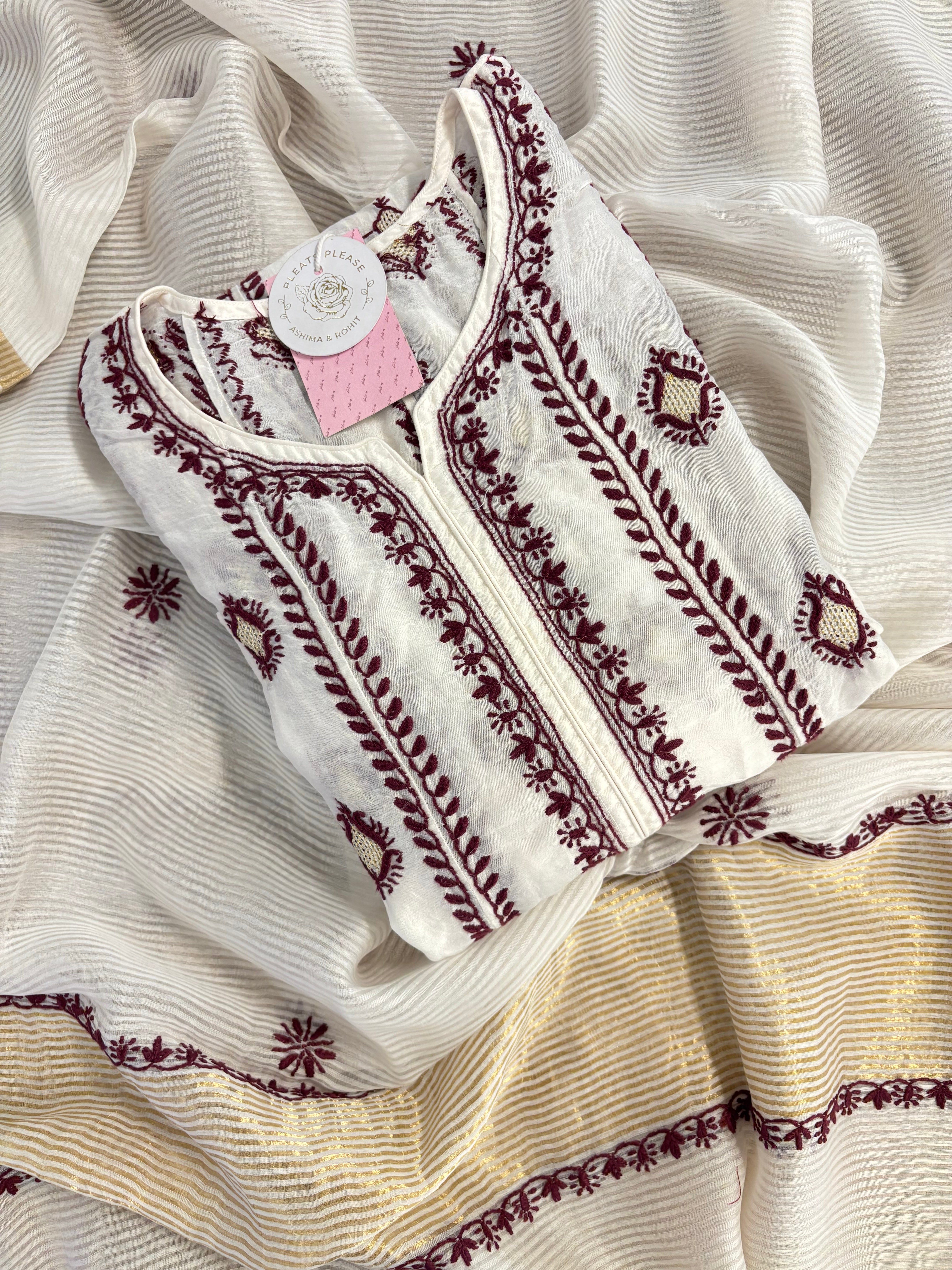 Dyeable Chanderi Chikankari Anarkali & Dupatta Set