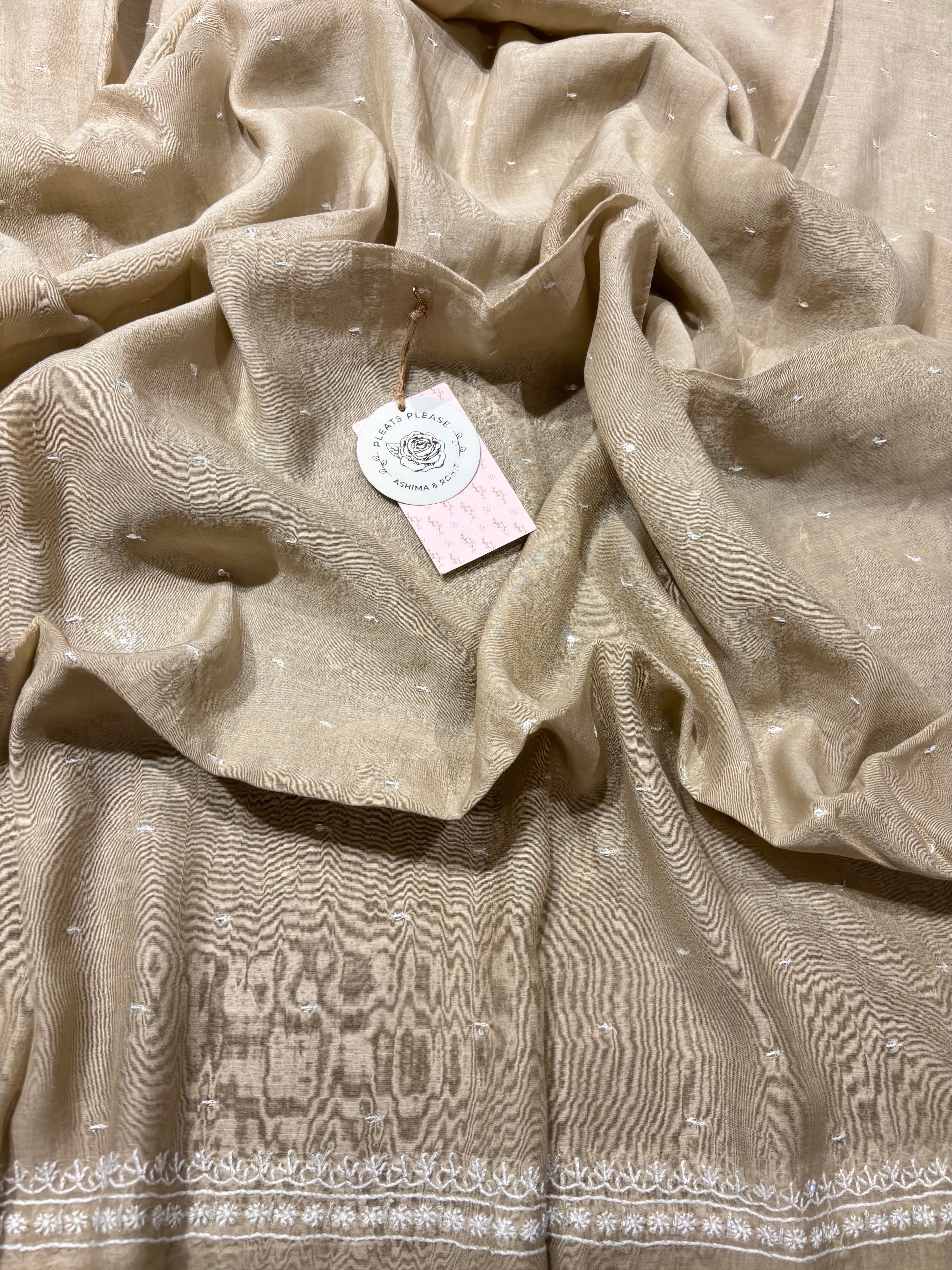 Golden Chanderi Mul Chikankari Kurta and Dupatta set