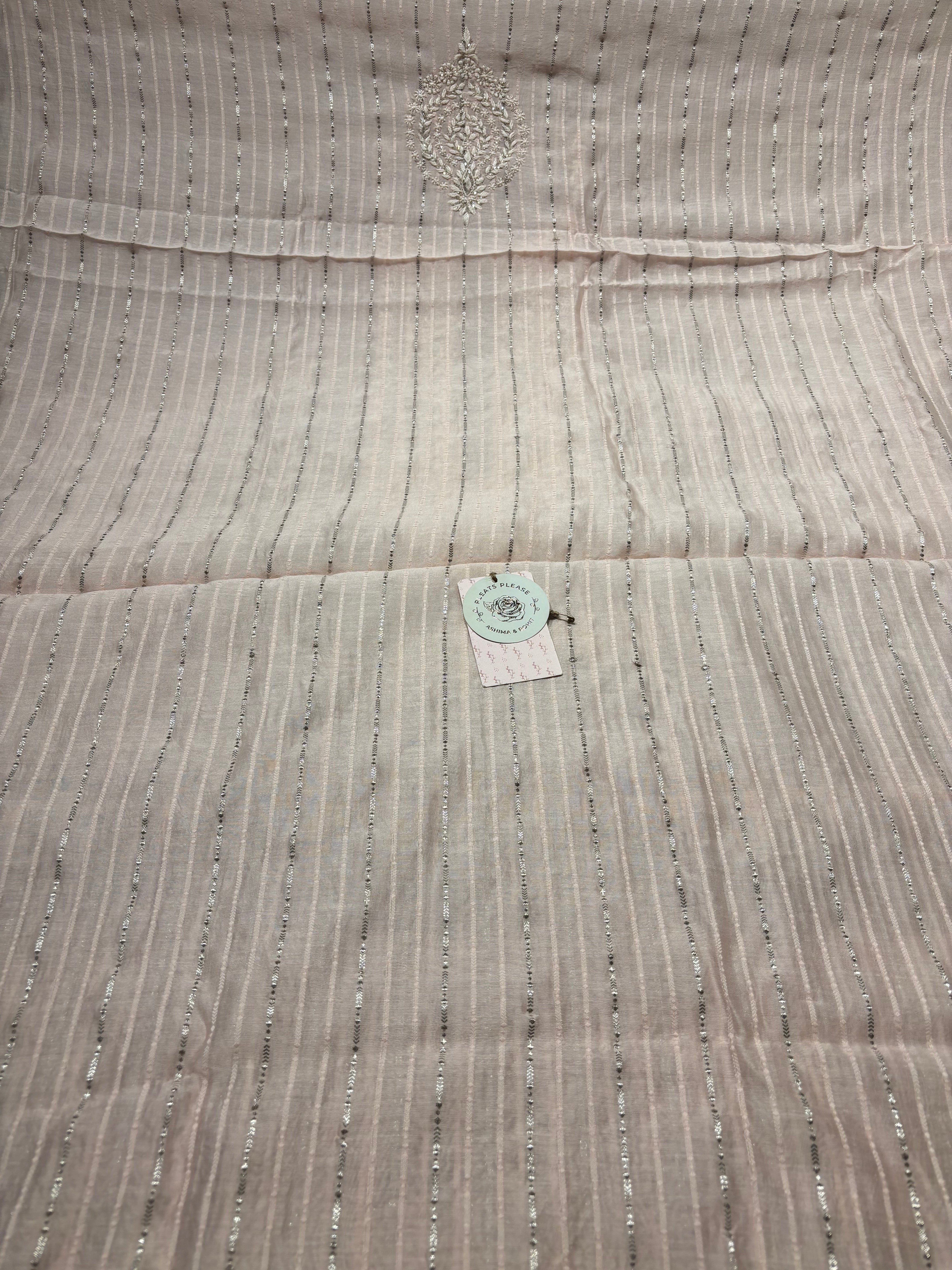 Powder Pink Chanderi Silk Chikankari Men’s Kurta Fabric