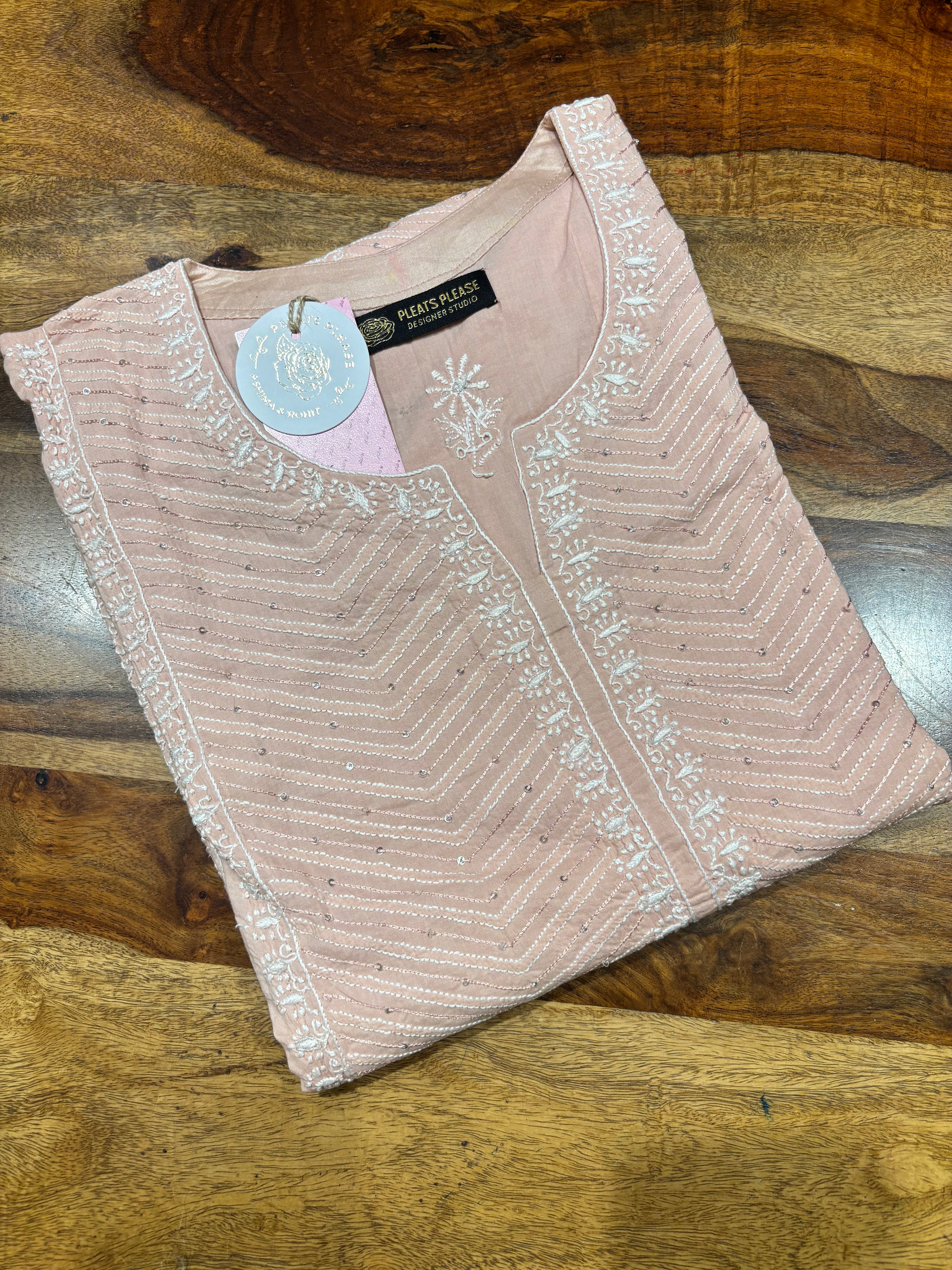 Peach Mulmul Chikankari Kurta