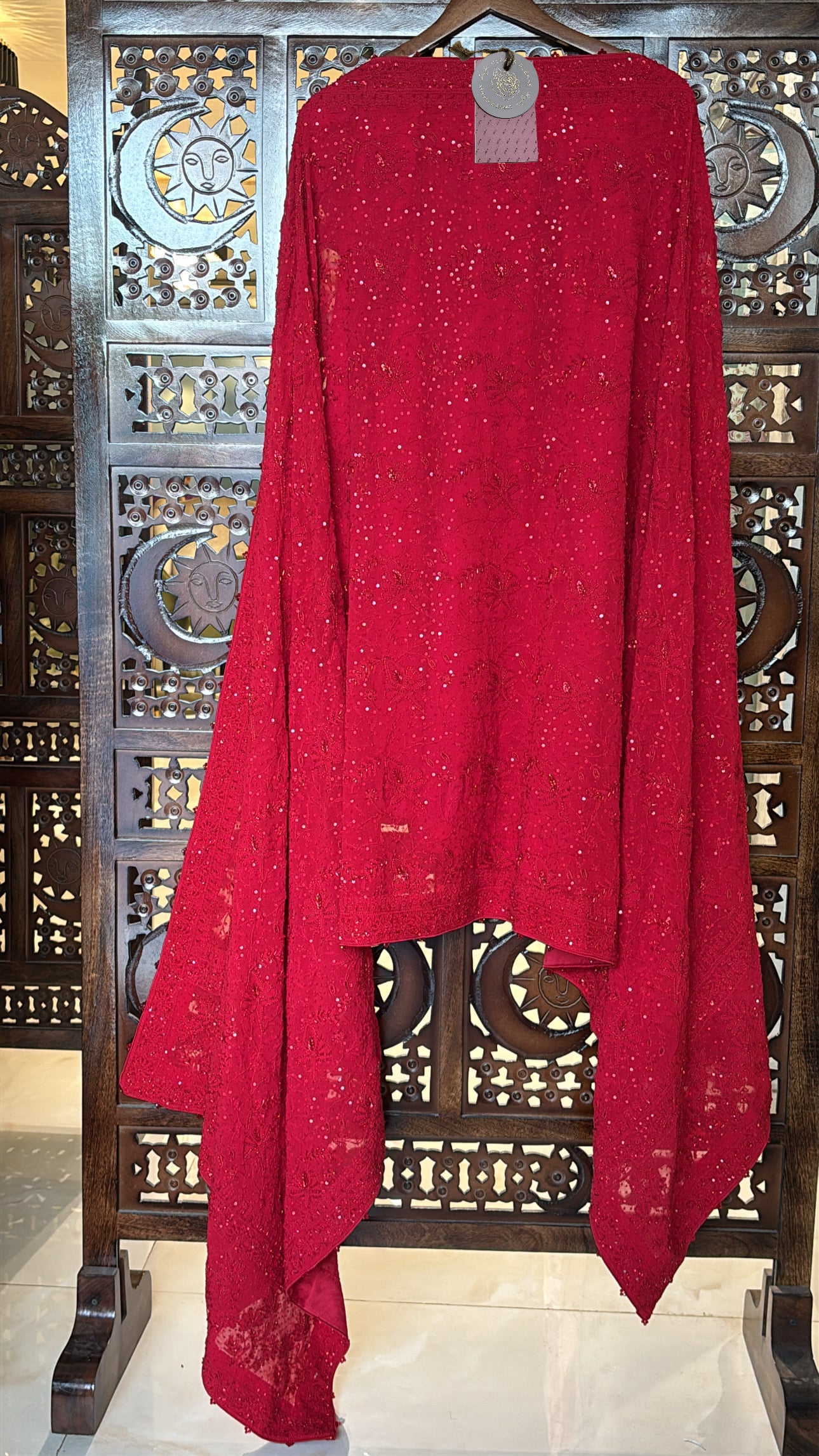 Red Pure & Premium Georgette Chikankari Dupatta