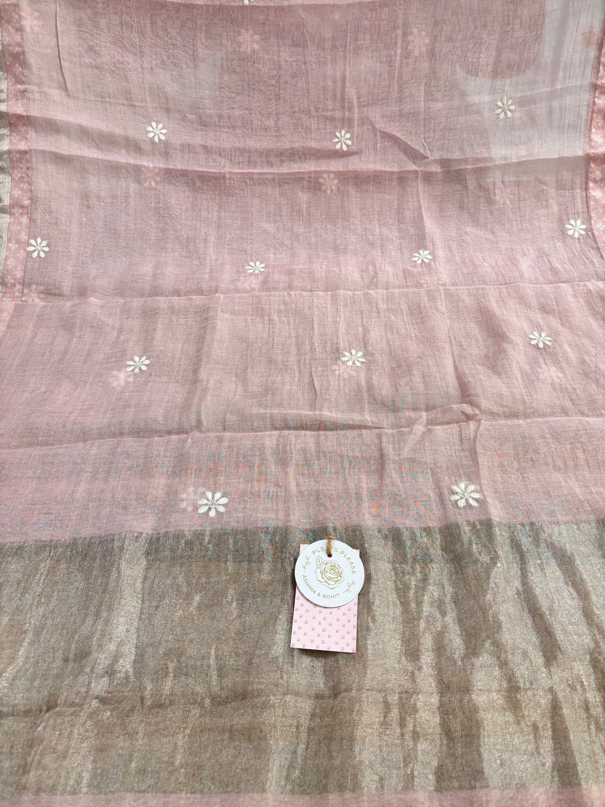 Pink Pure Tissue Chikankari Kurta, Dupatta With Bottom