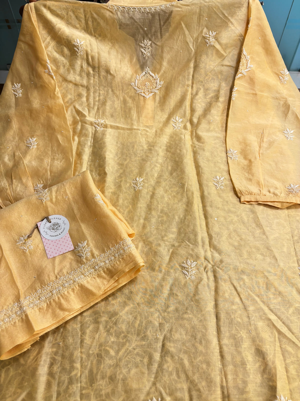Yellow Chanderi Chikankari Co-Ord Set