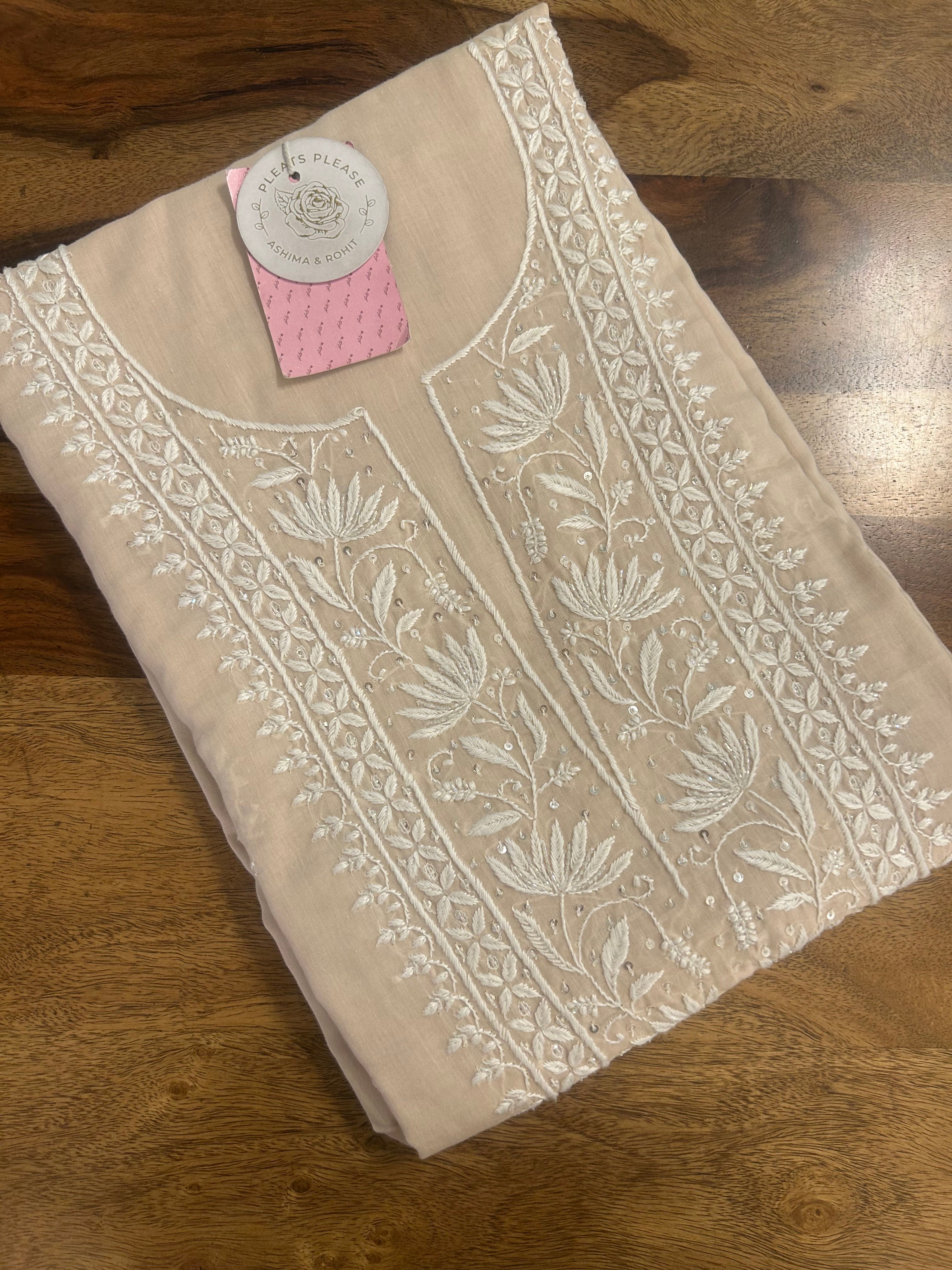Sand Nude Mulmul Chikankari Kurta