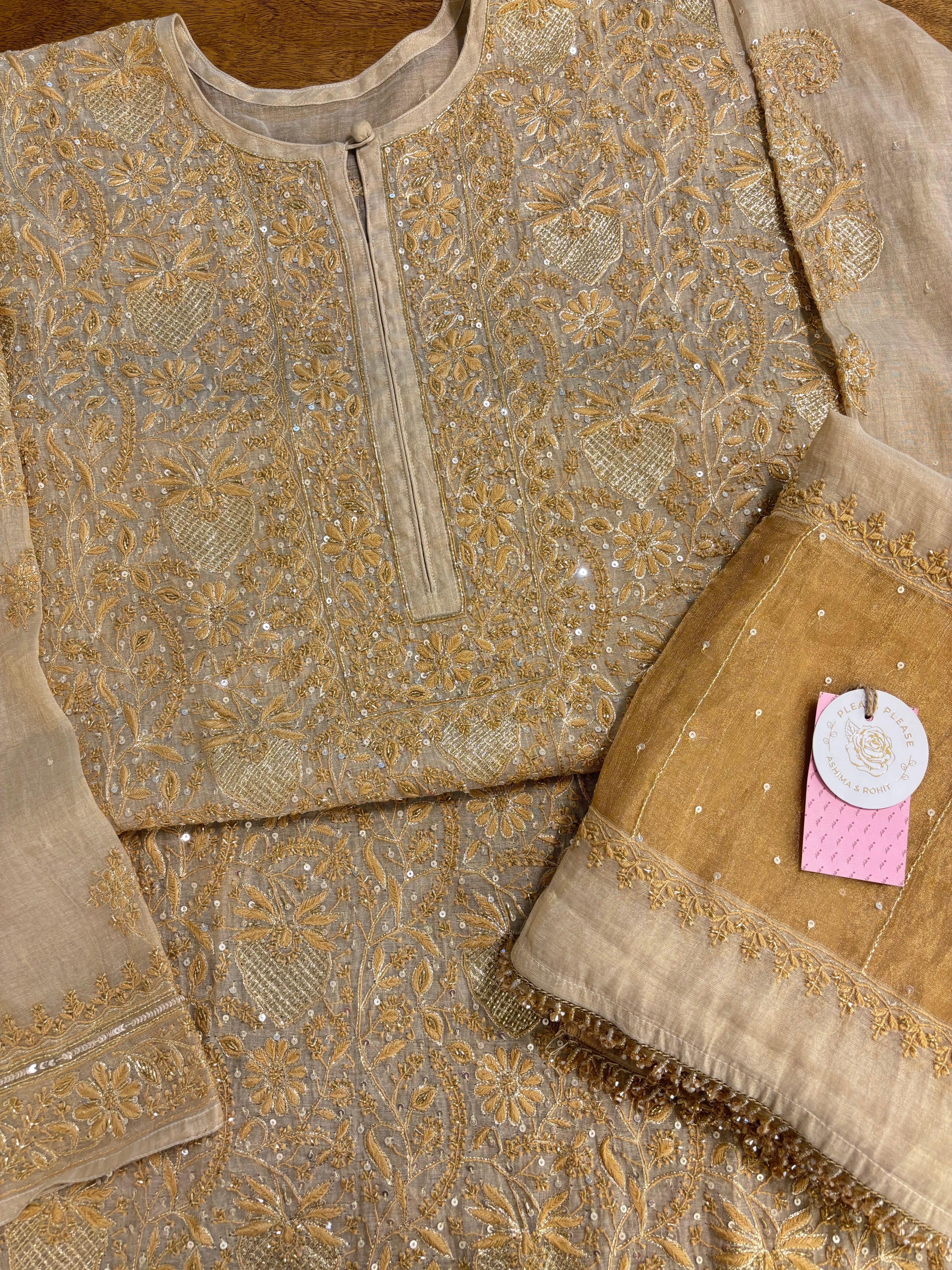Dyeable Pure & Premium Tissue Heavy Jaal Chikankari Kurta & Dupatta
