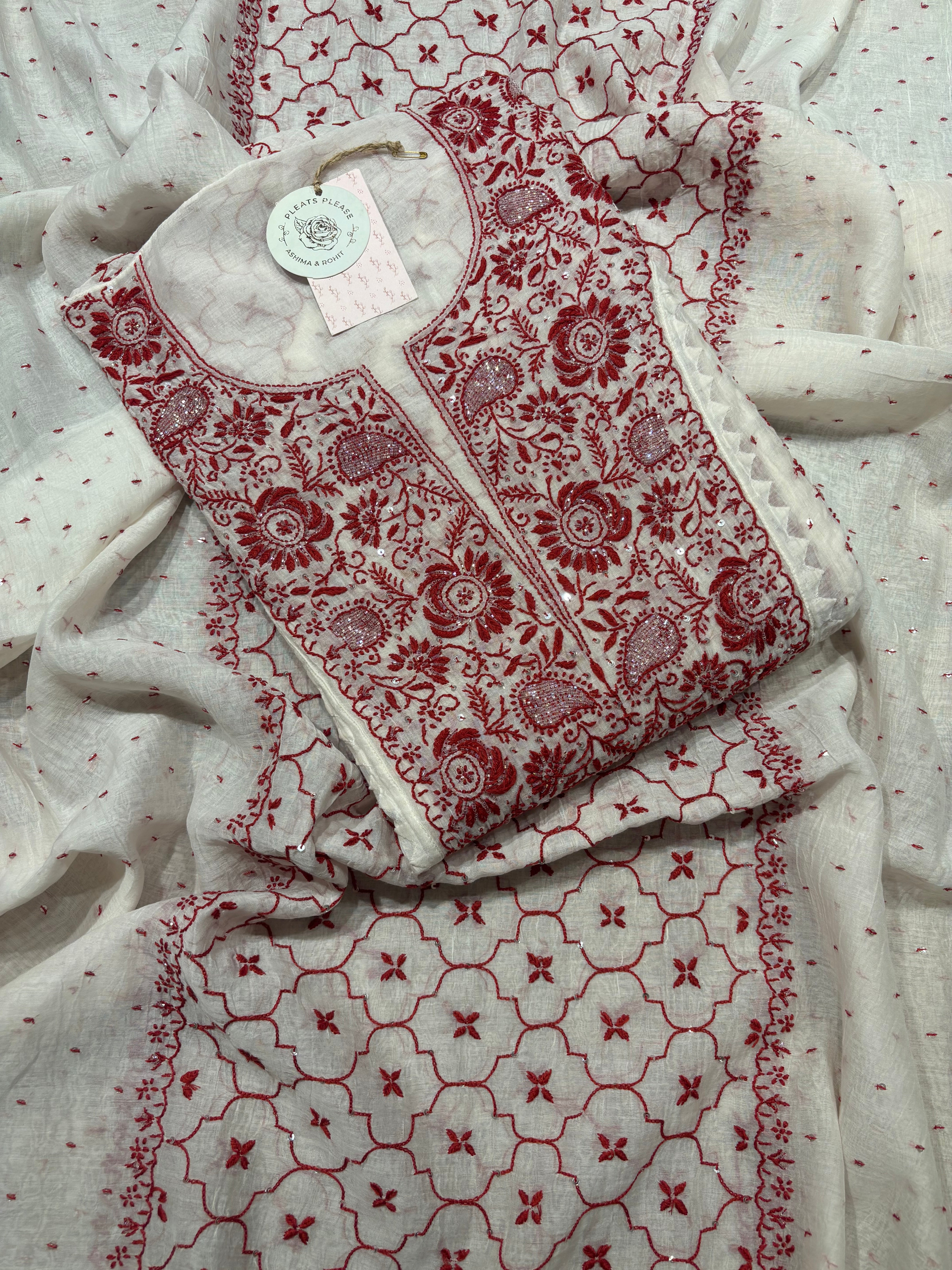 Dyeable Chanderi Mul Chikankari Anarkali and Dupatta Set