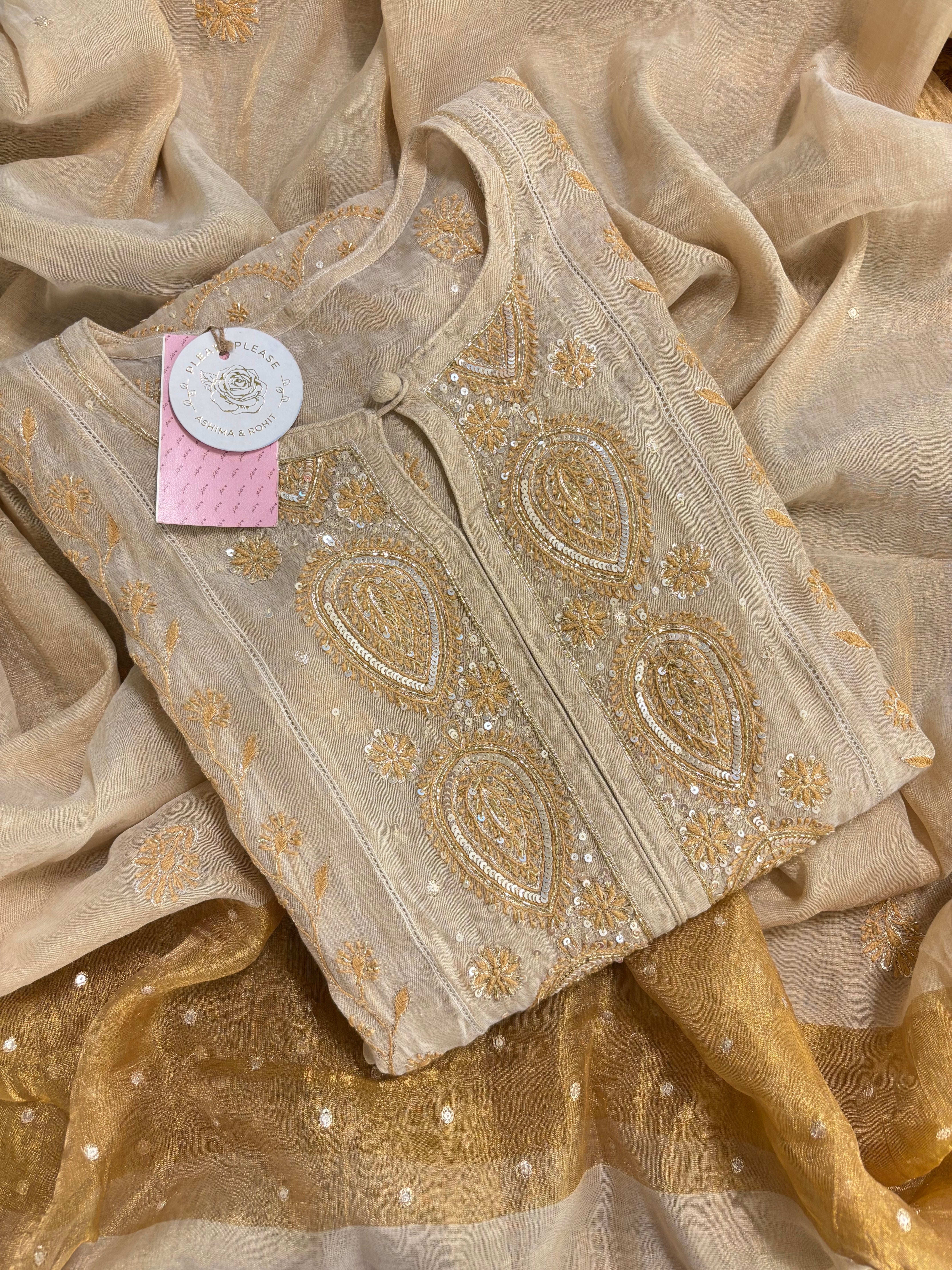 Dyeable Pure & Premium Tissue Chikankari Kurta & Dupatta