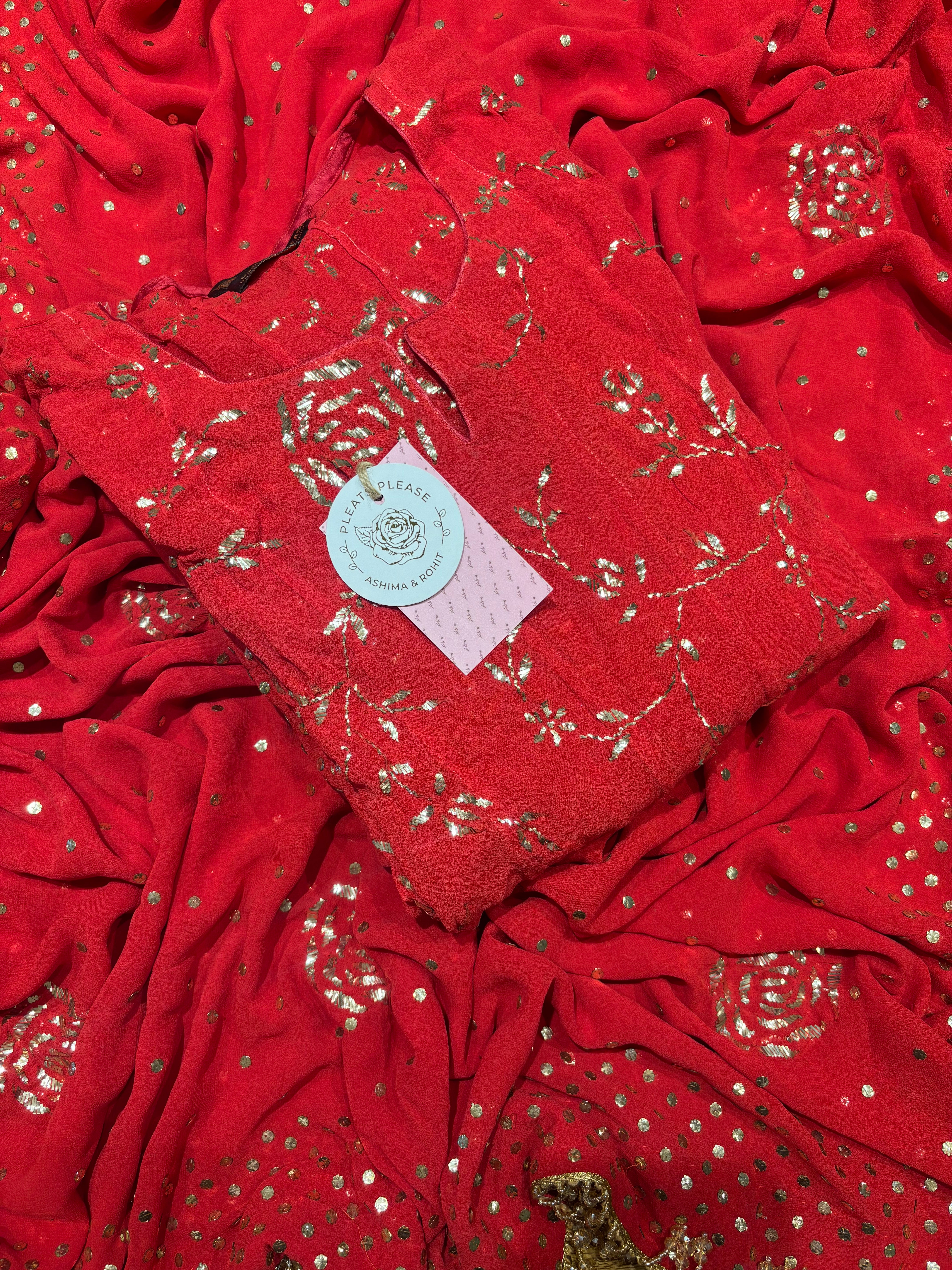 Red Pure and Premium Georgette Mukaish Anarkali and Dupatta Set