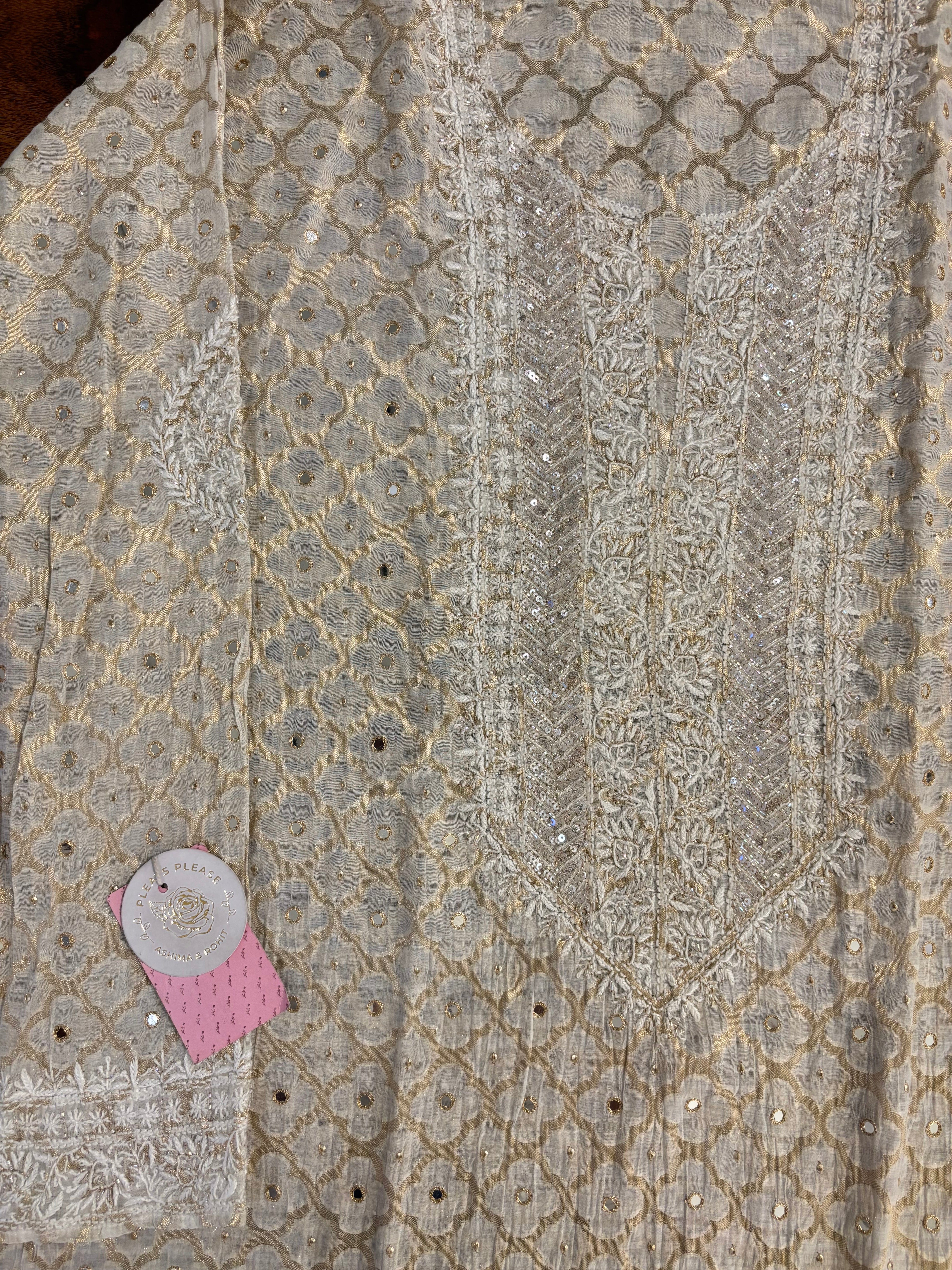 Dyeable Pure Chanderi Mul Chikankari Kurta & Dupatta
