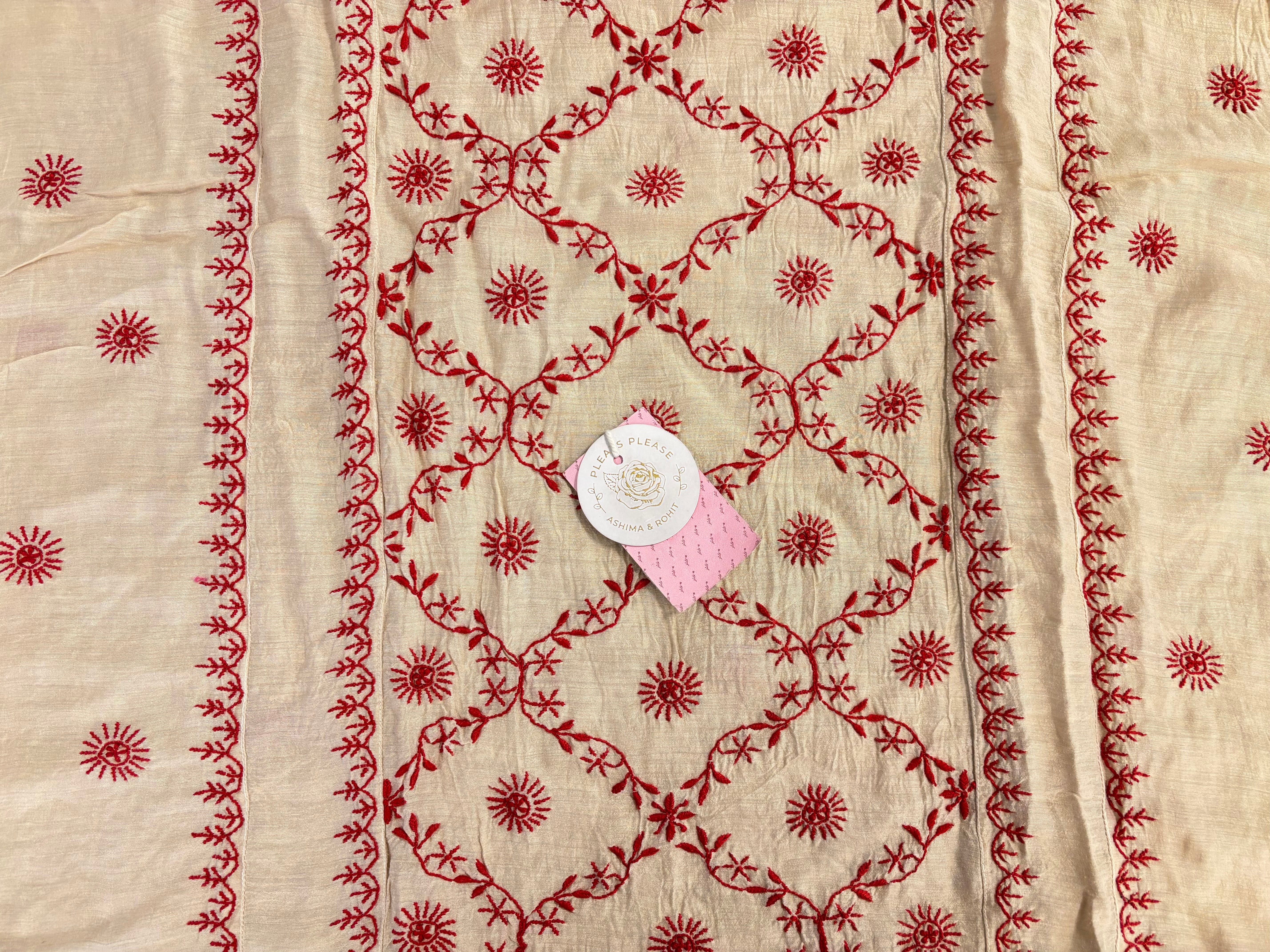 Dyeable Munga Silk Chikankari Kurta & Dupatta Set