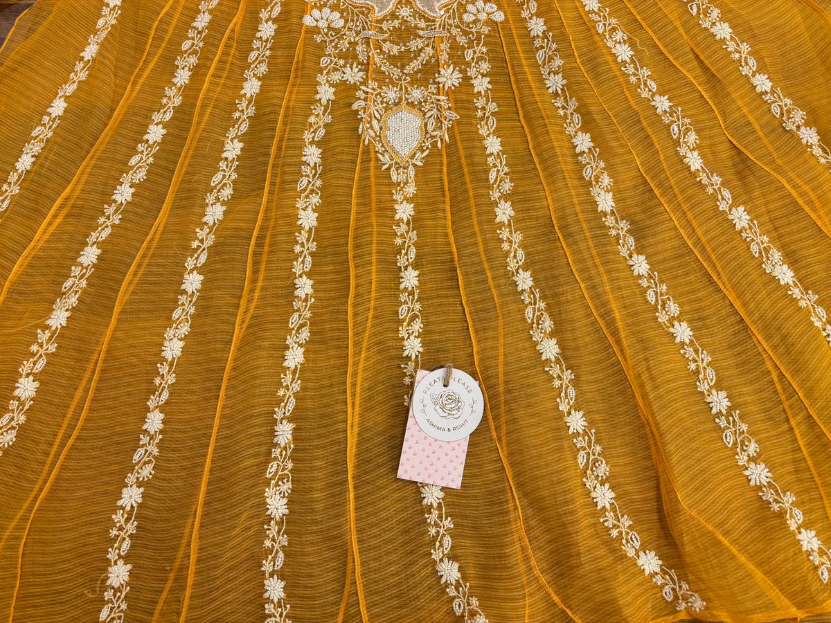 Burnt Orange Organza Chikankari Flared Co-Ord Set