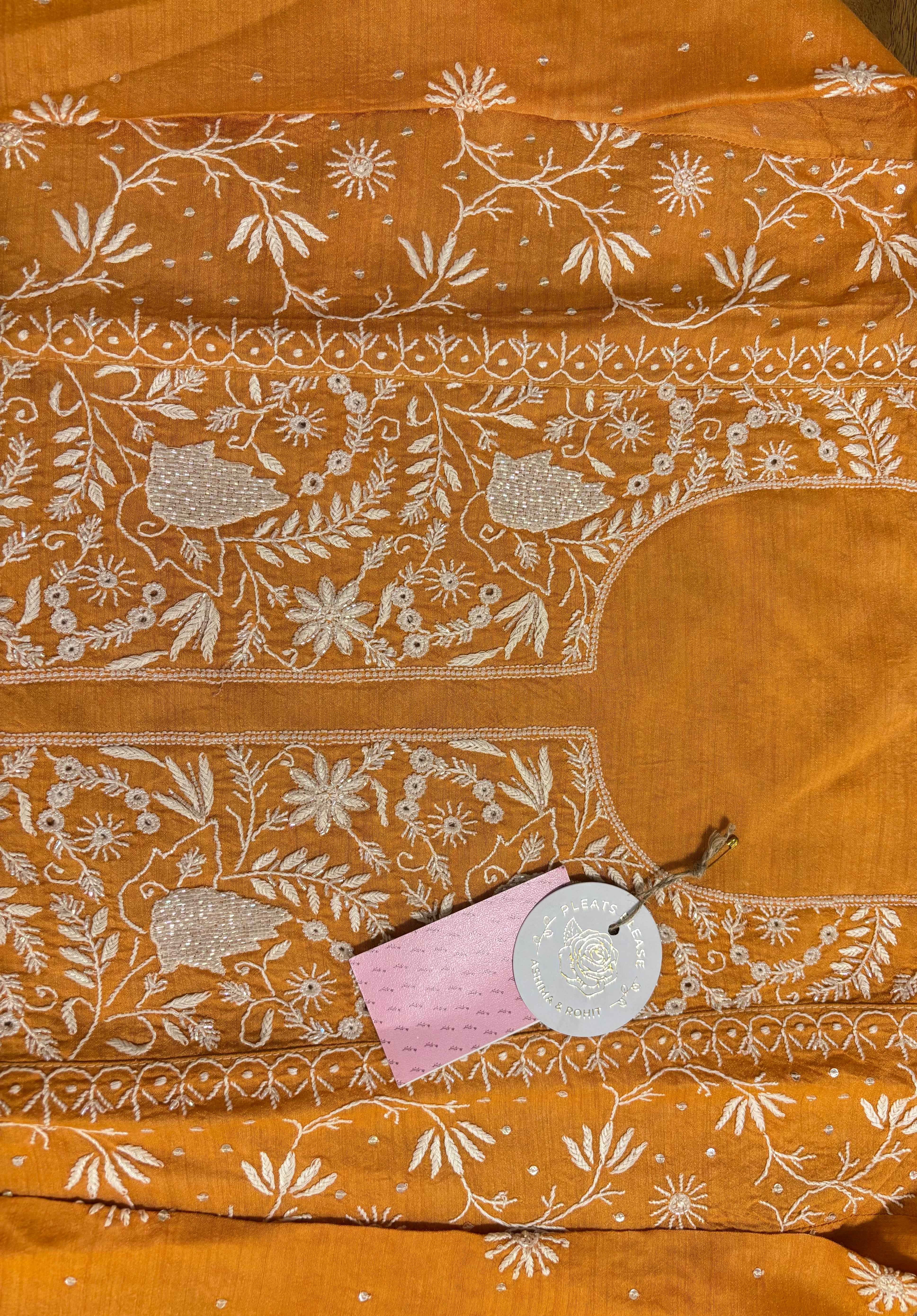 Orange Monga Silk Chikankari Kurta Dupatta Set