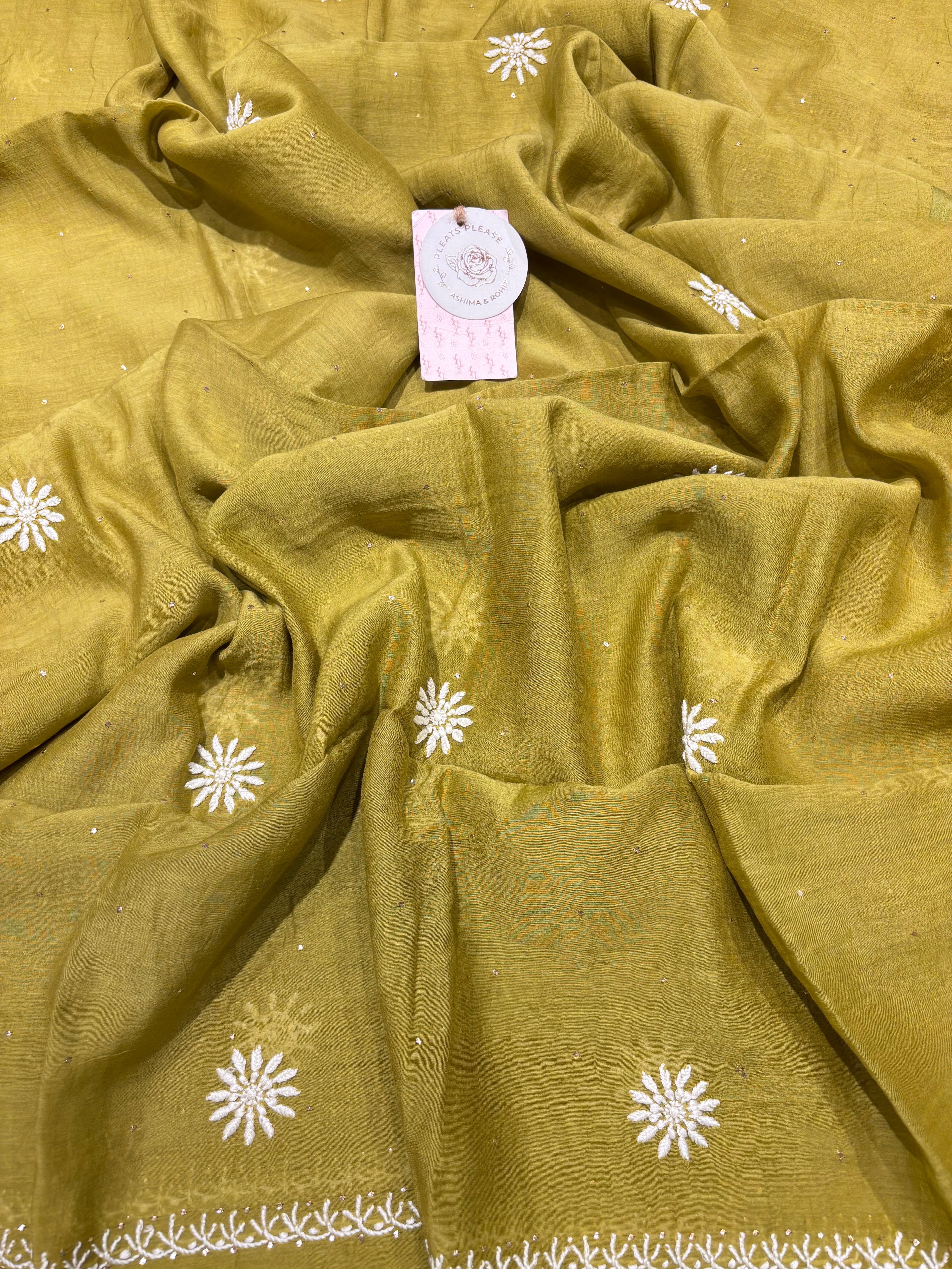 Dhani Green Chanderi Mul Chikankari & Mukaish Kurta & Dupatta Set