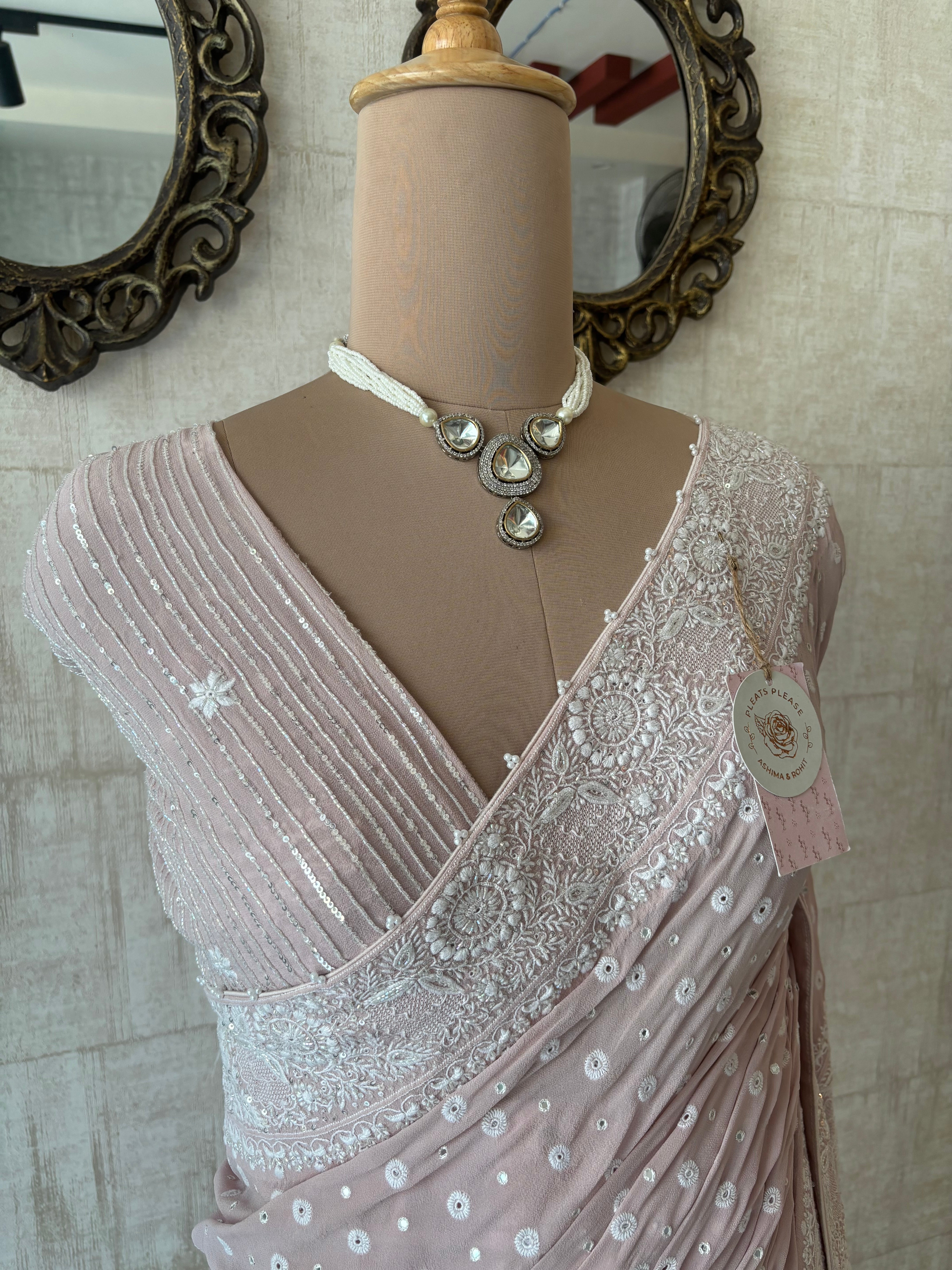 Lilac pure and premium Georgette Saree and Blouse