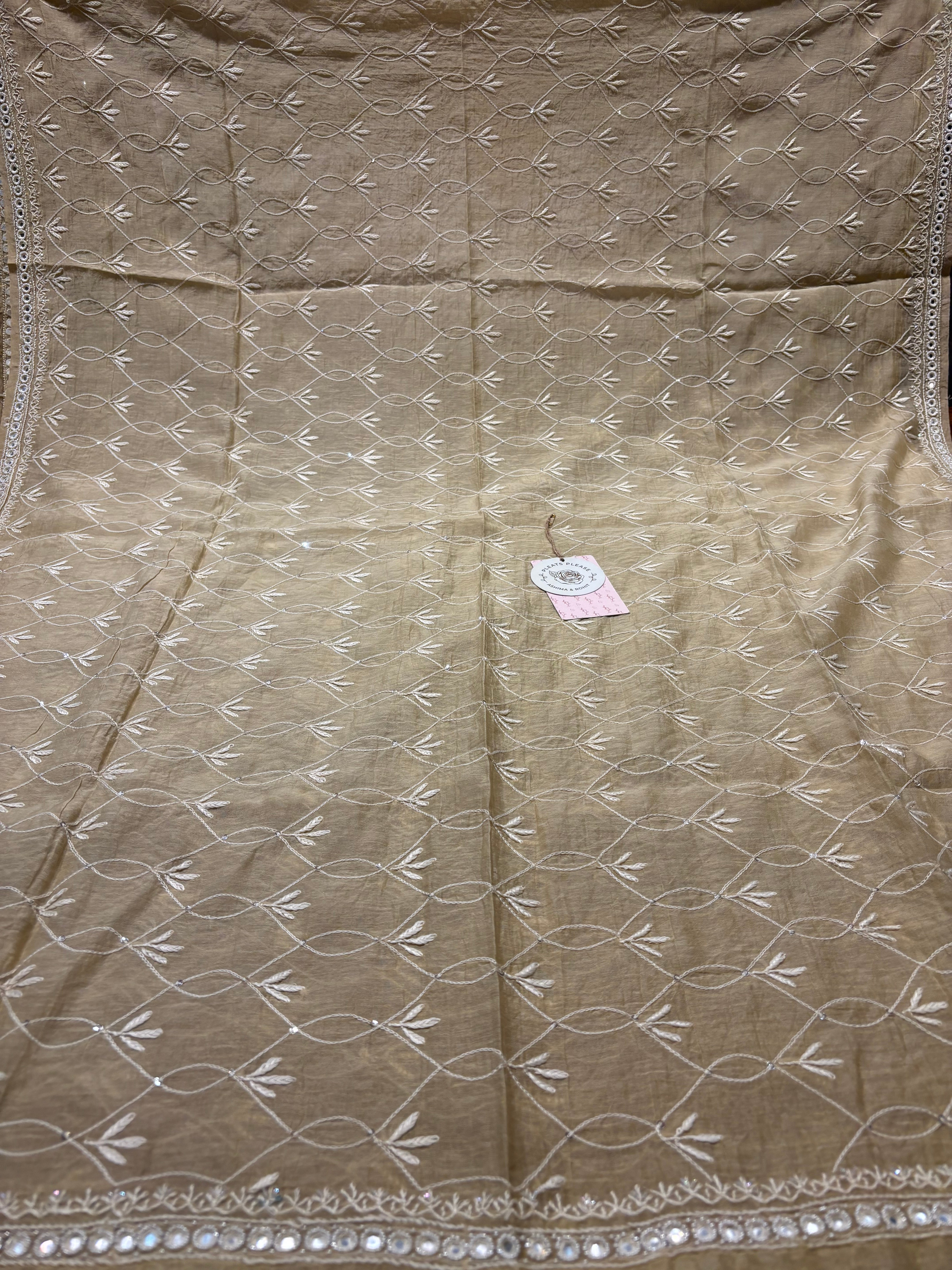 Golden Chanderi Mul Chikankari Kurta and Dupatta set