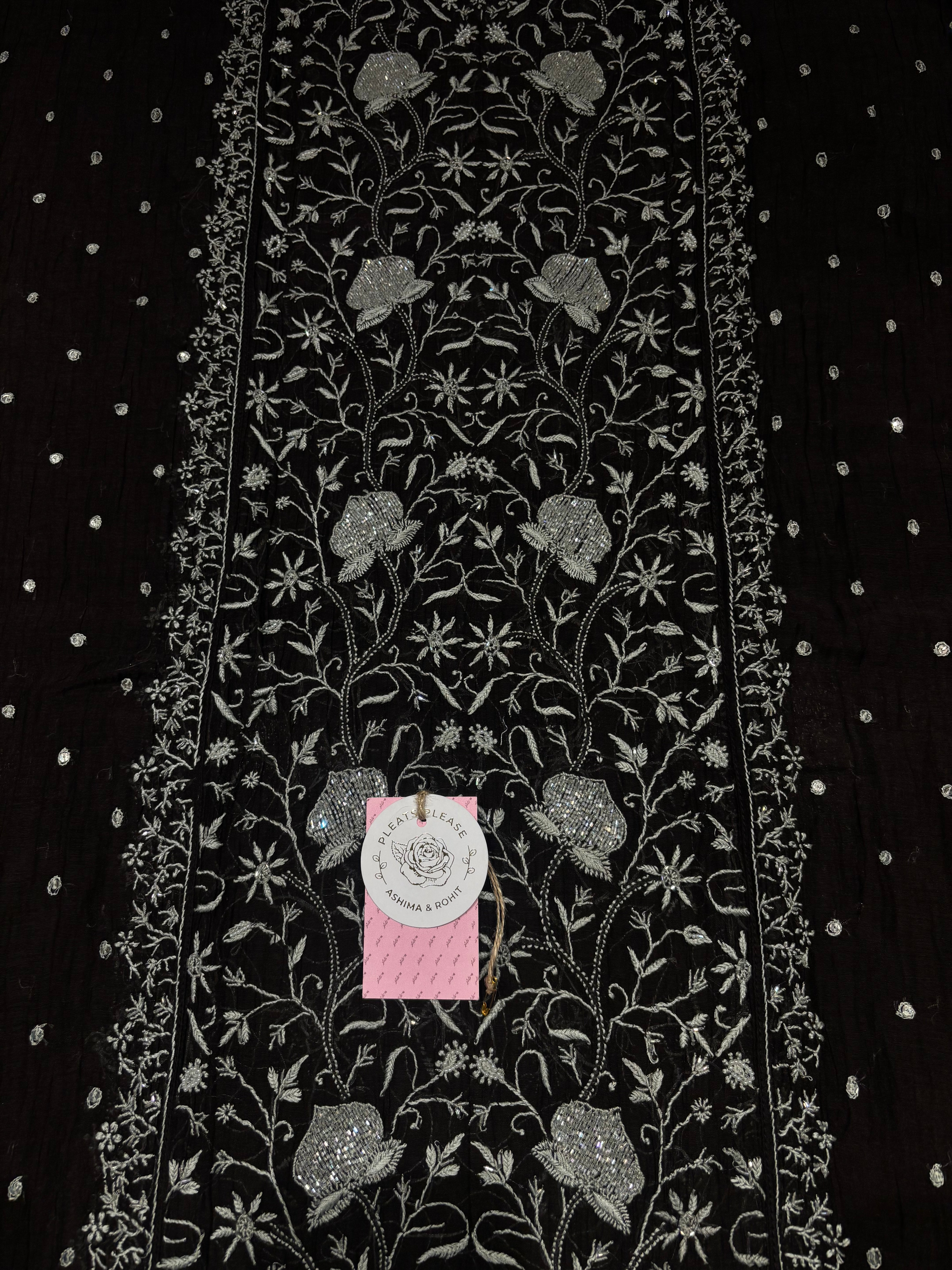 Black Chanderi Mul Chikankari Kurta & Dupatta Set