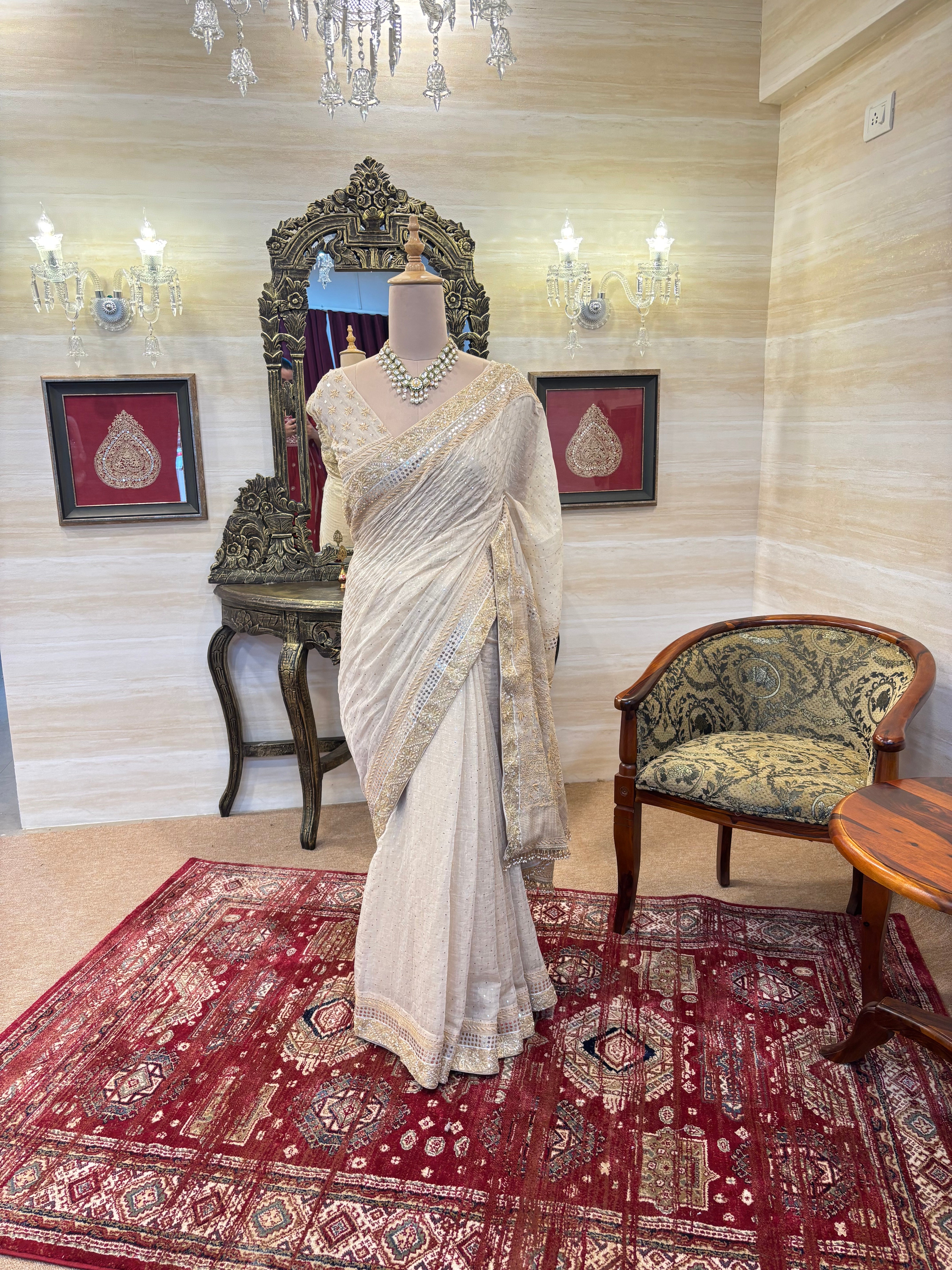 Dyeable Pure & Premium Tissue Chikankari Saree