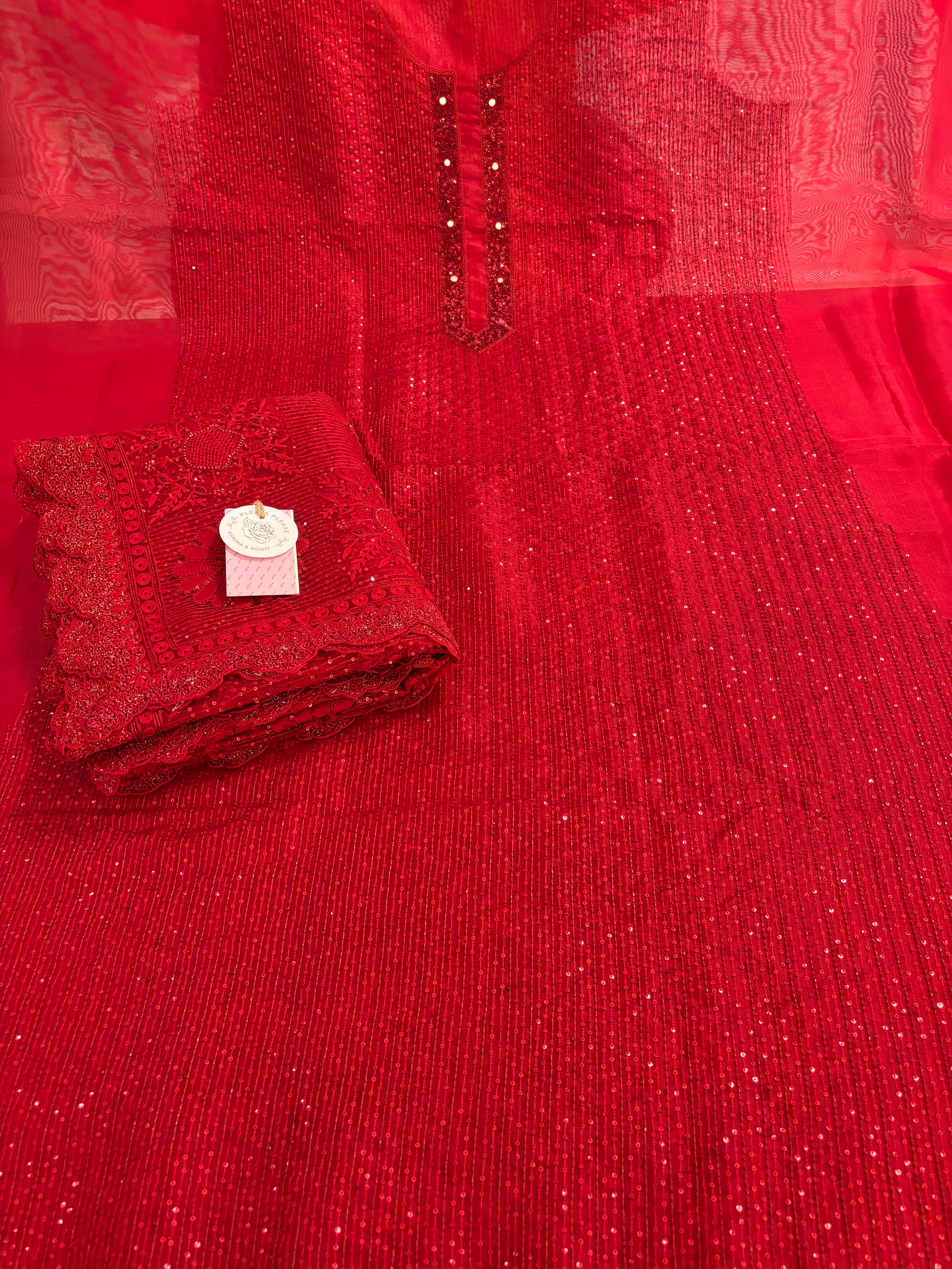 Red Pure & Premium Organza Chikankari Kurta & Dupatta