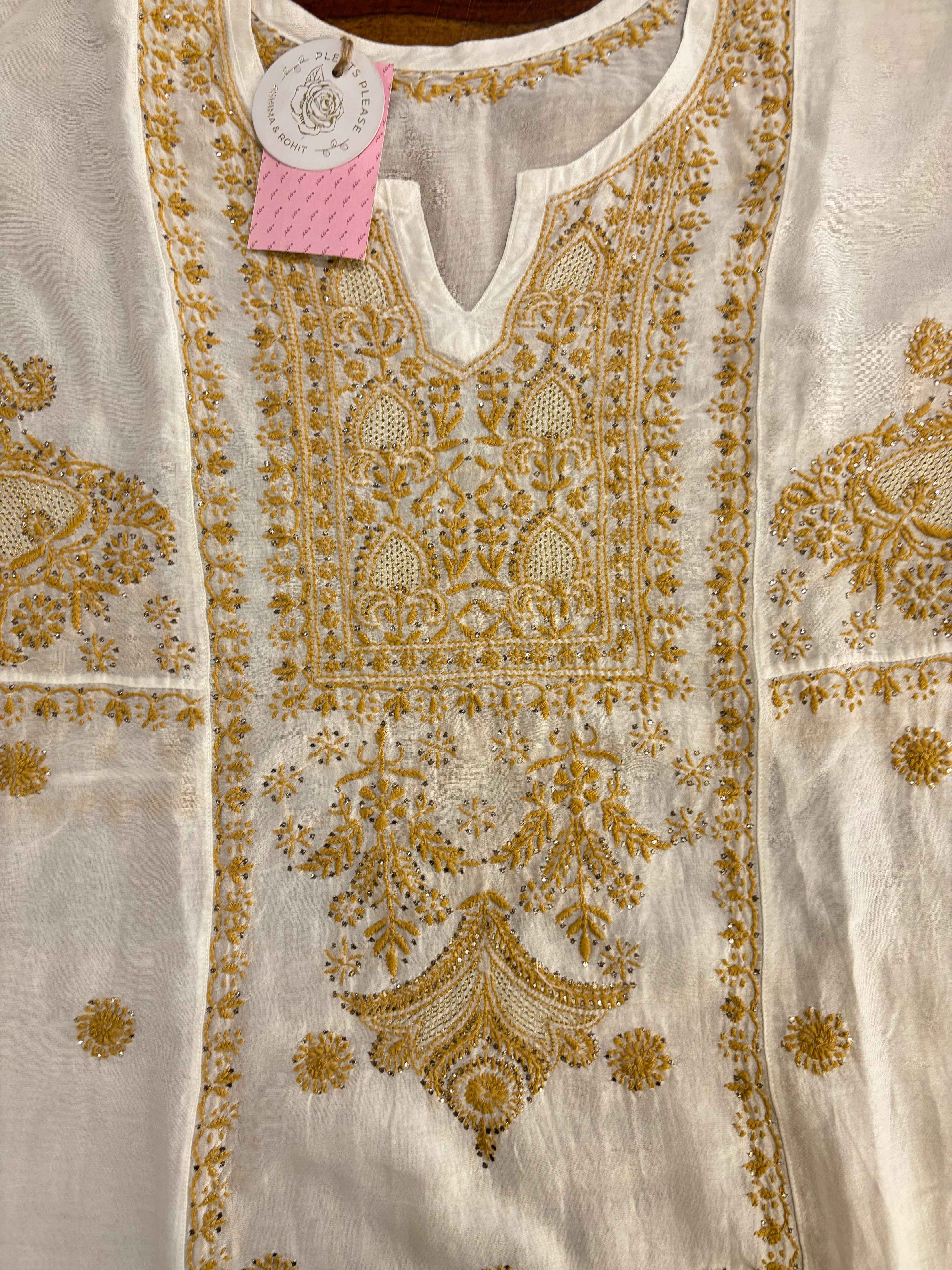 Dyeable Chanderi Chikankari Mukaish Anarkali & Dupatta Set