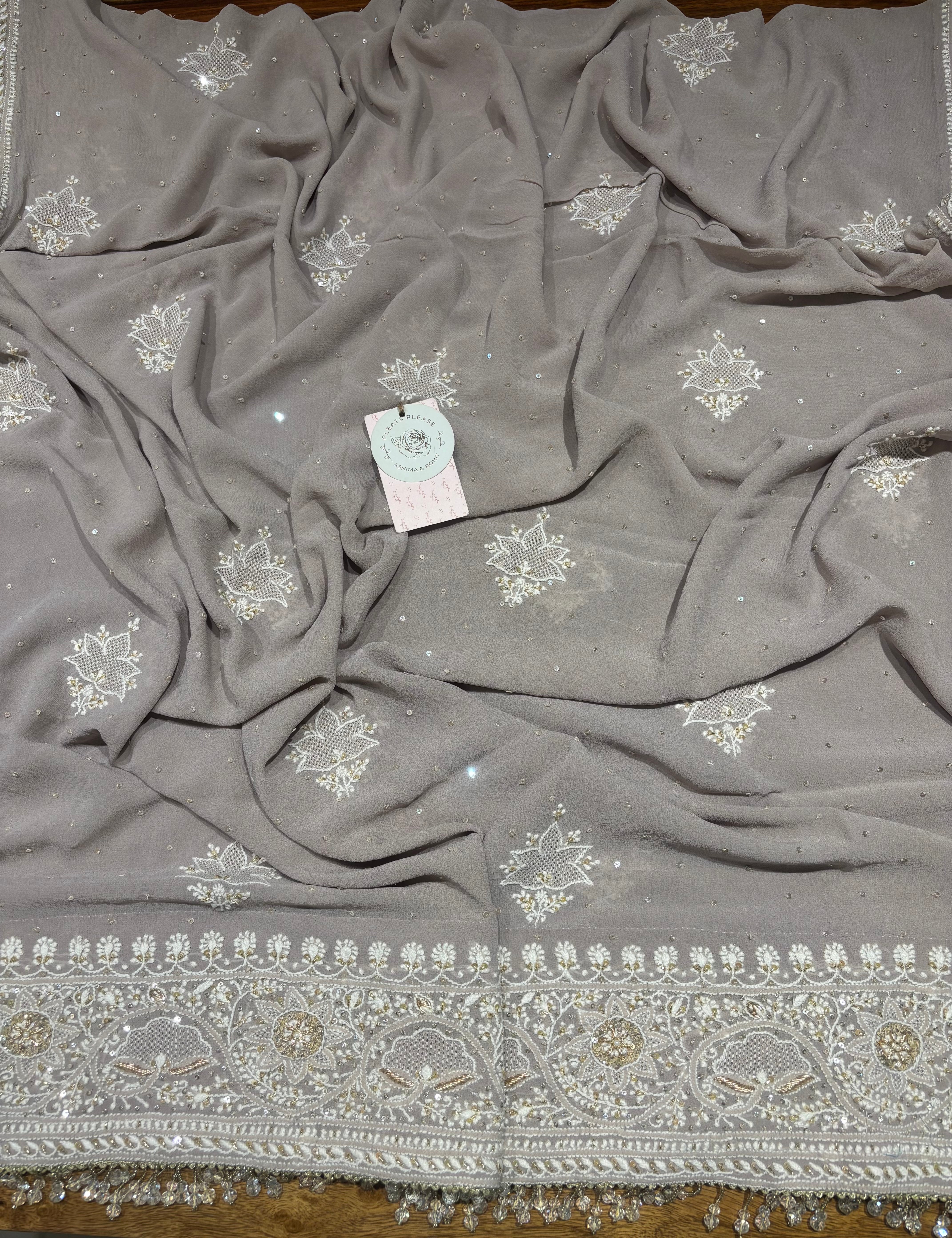 Lavender Gray Pure & Premium ek taar Georgette Chikankari Anarkali & Dupatta Set