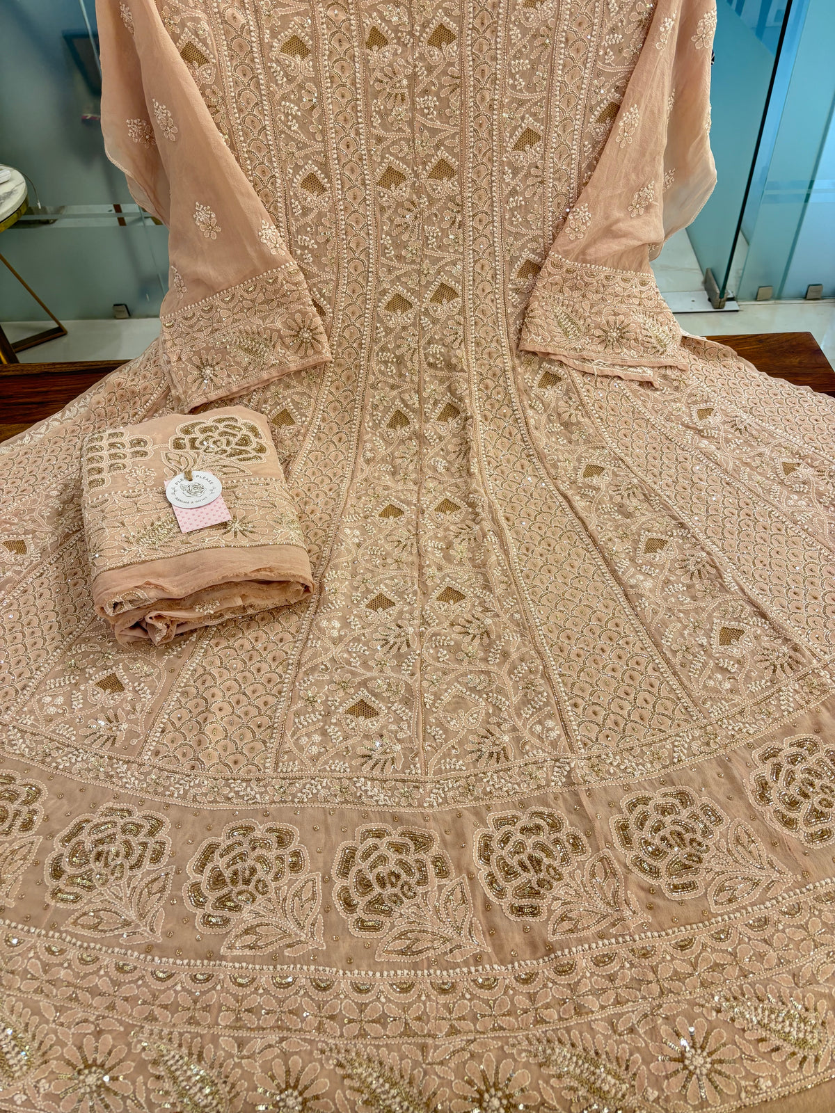 Blush Peach Pure & Premium Georgette Chikankari Anarkali & Dupatta