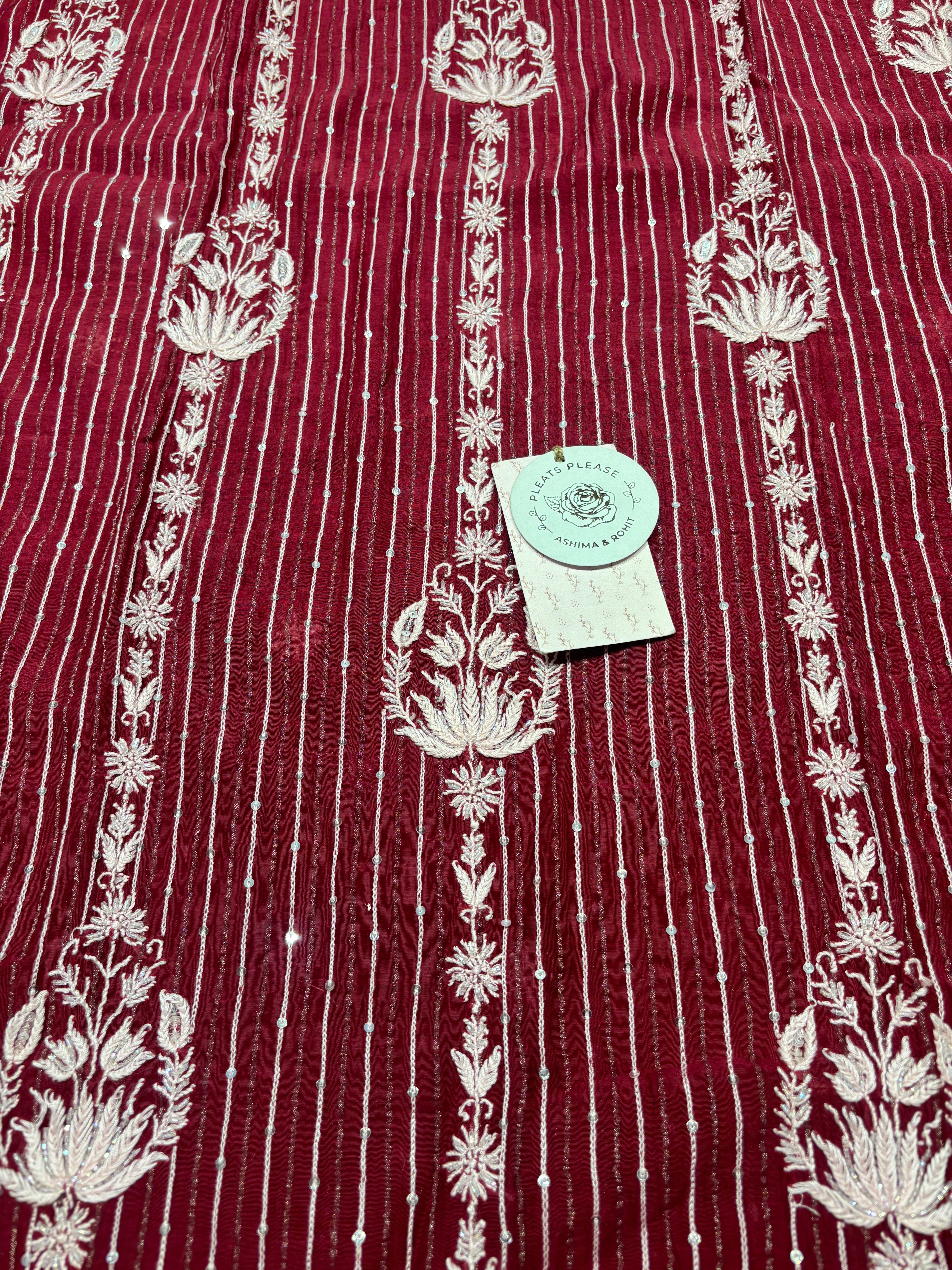 Beetroot Red Chanderi Mul Chikankari Kurta & Dupatta Set