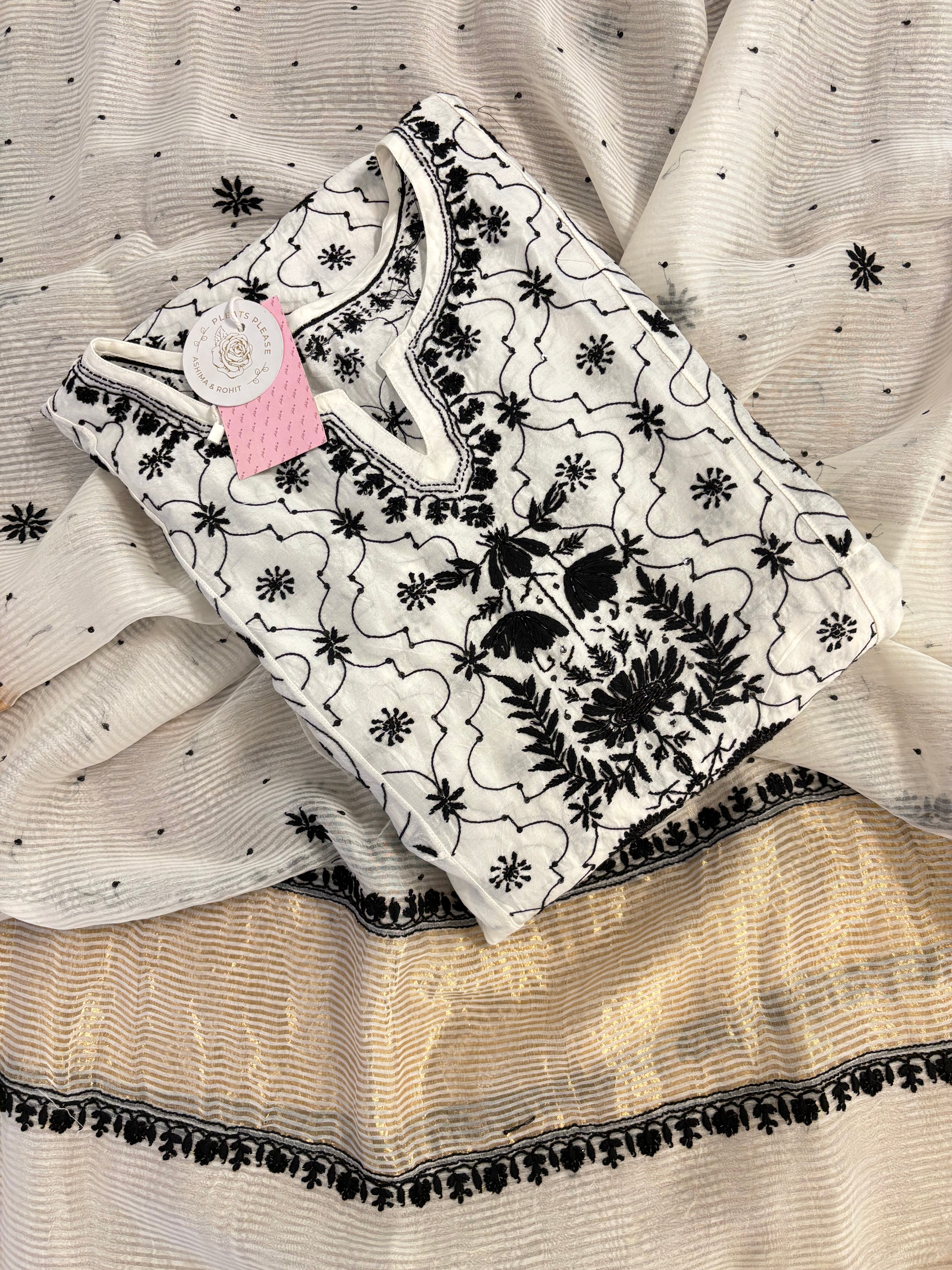 Dyeable Chanderi Chikankari Anarkali & Dupatta Set