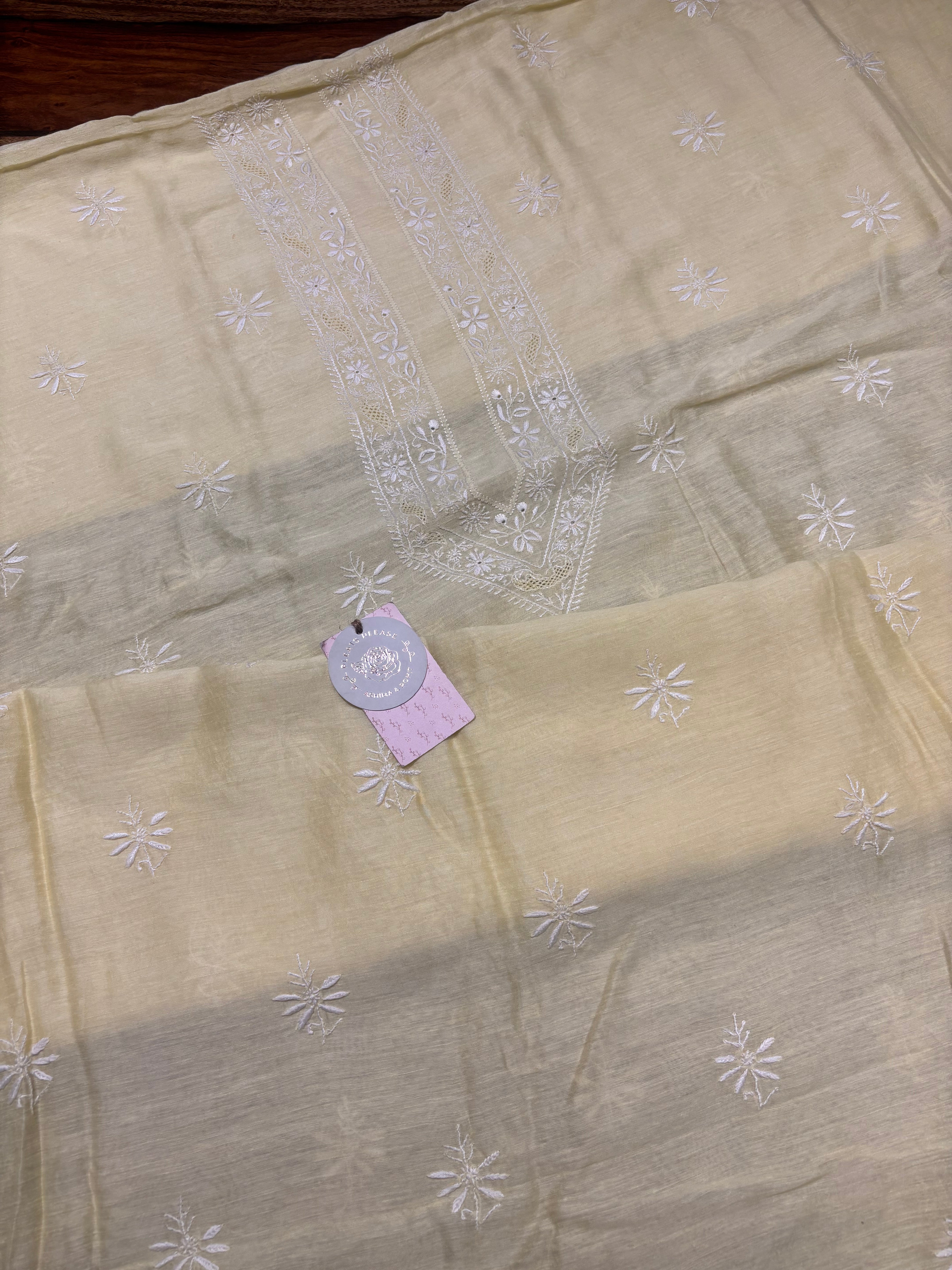 Lemon Yellow Linen Chikankari Men’s Kurta Fabric