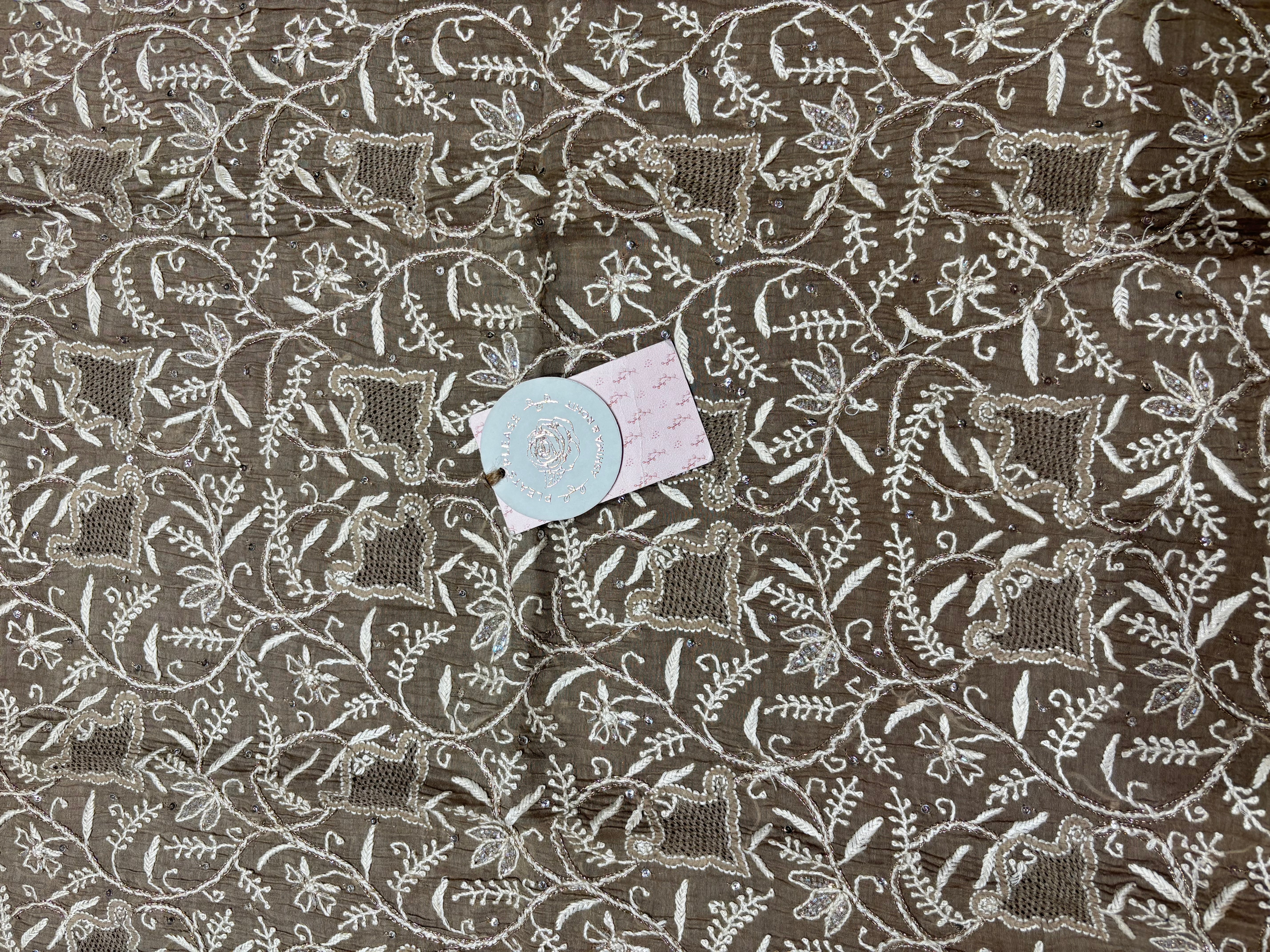 Mocha Mousse Chanderi Mul Chikankari Kurta & Dupatta Set