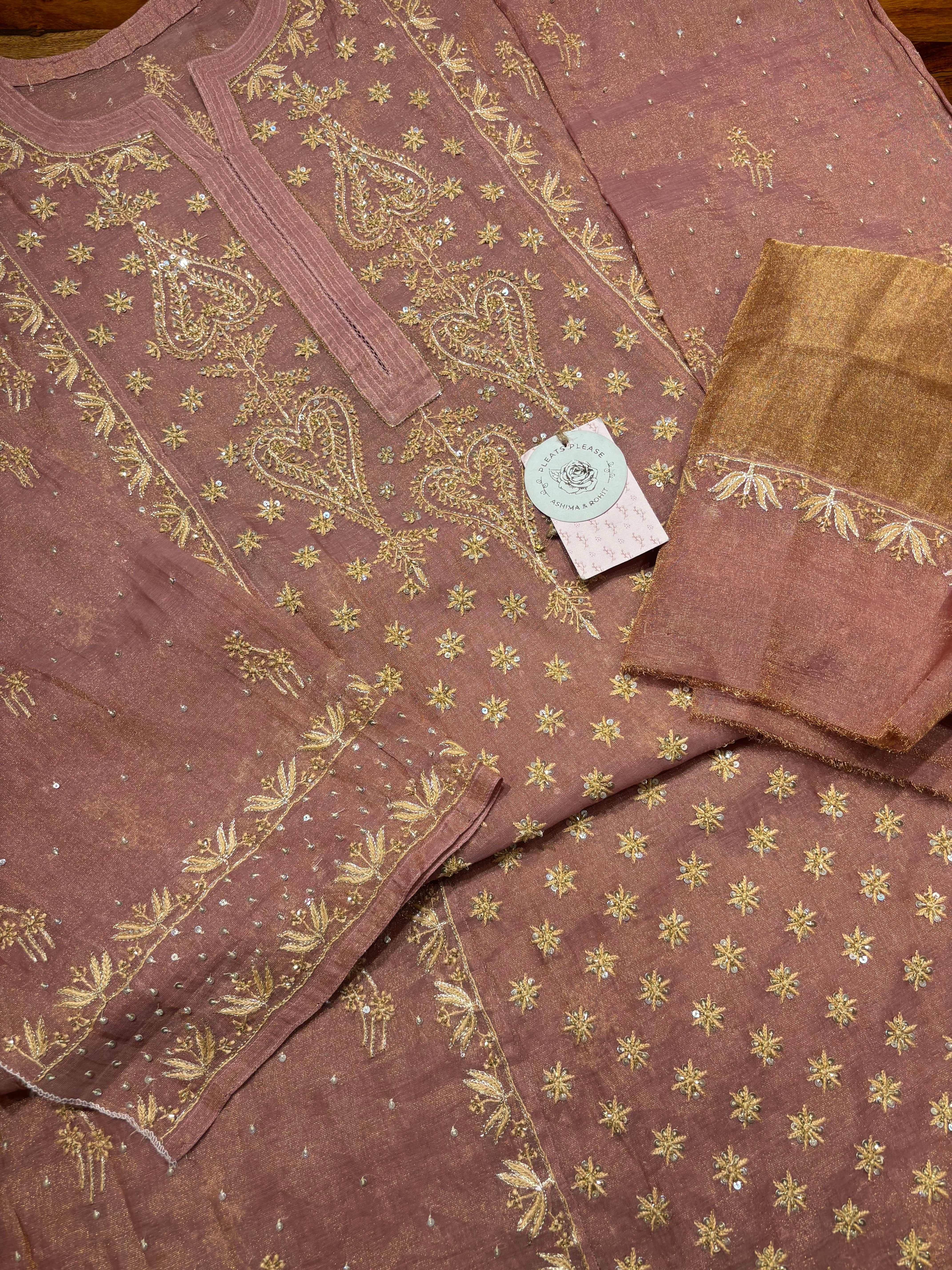 Garnet Pure & Premium Tissue Chikankari Kurta & Dupatta Set