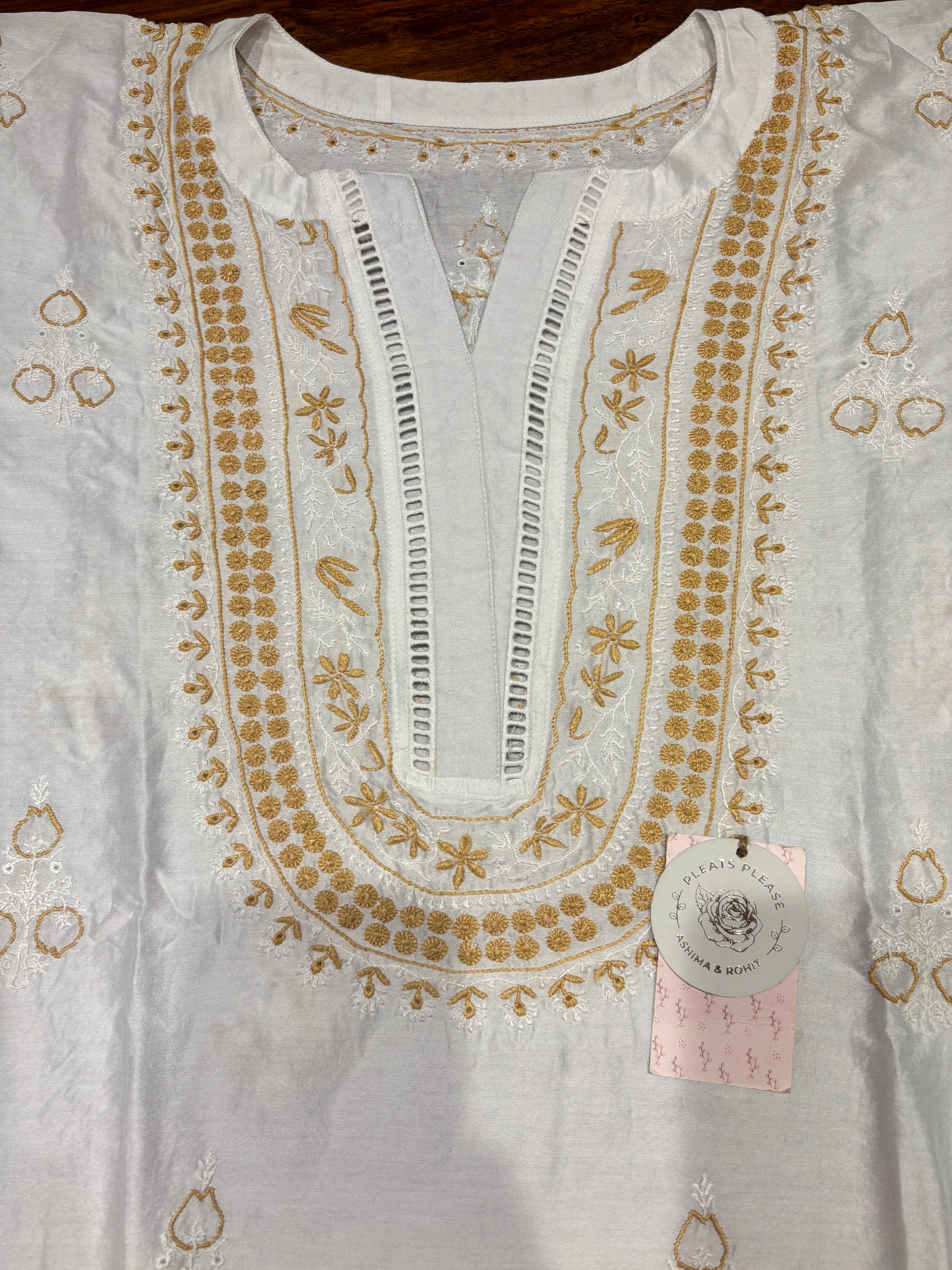 Dyeable  Chanderi  Silk Chikankari Kurta & Dupatta Set