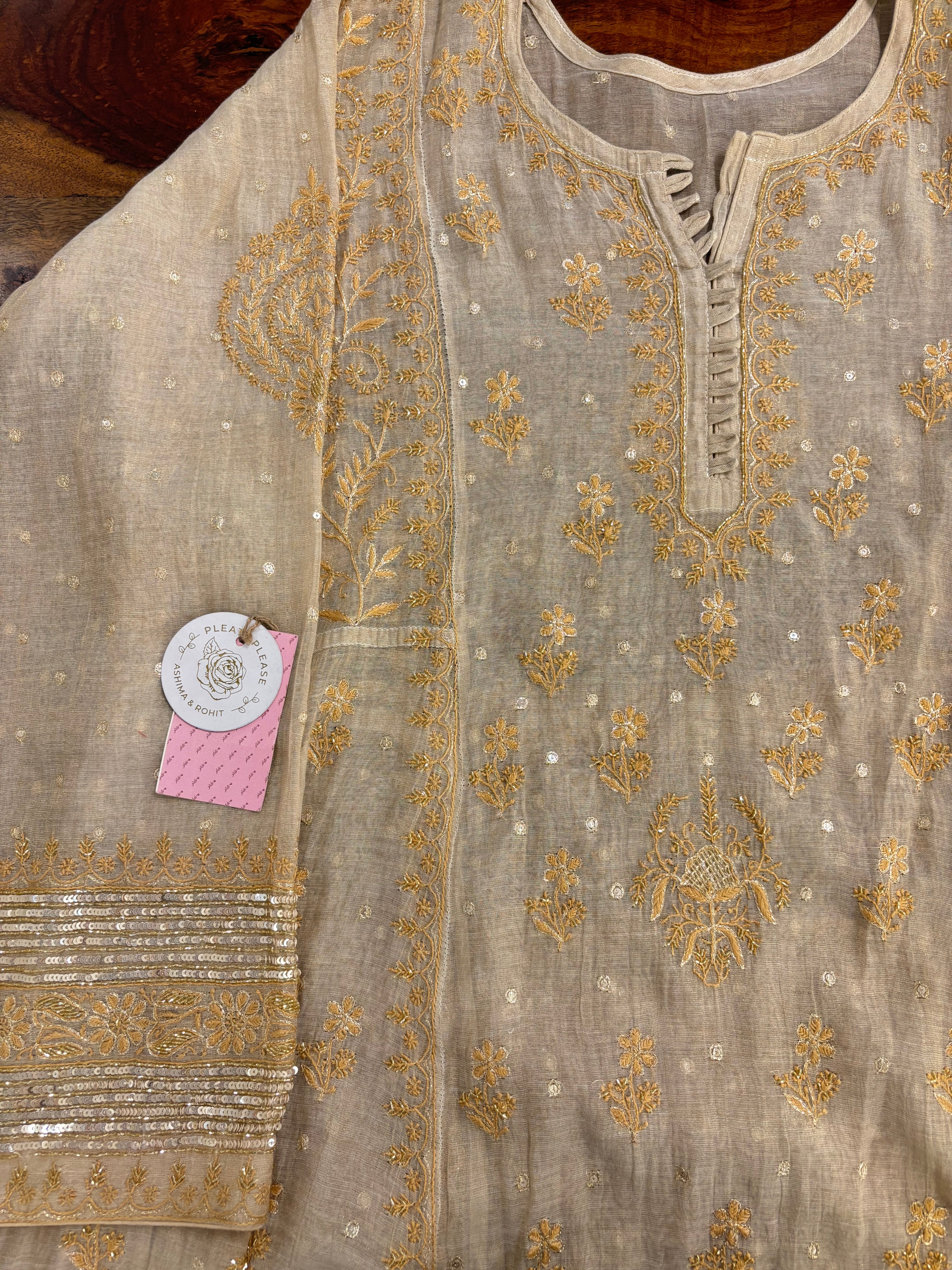 Dyeable Golden Pure & Premium Tissue Chikankari Anarkali and Dupatta