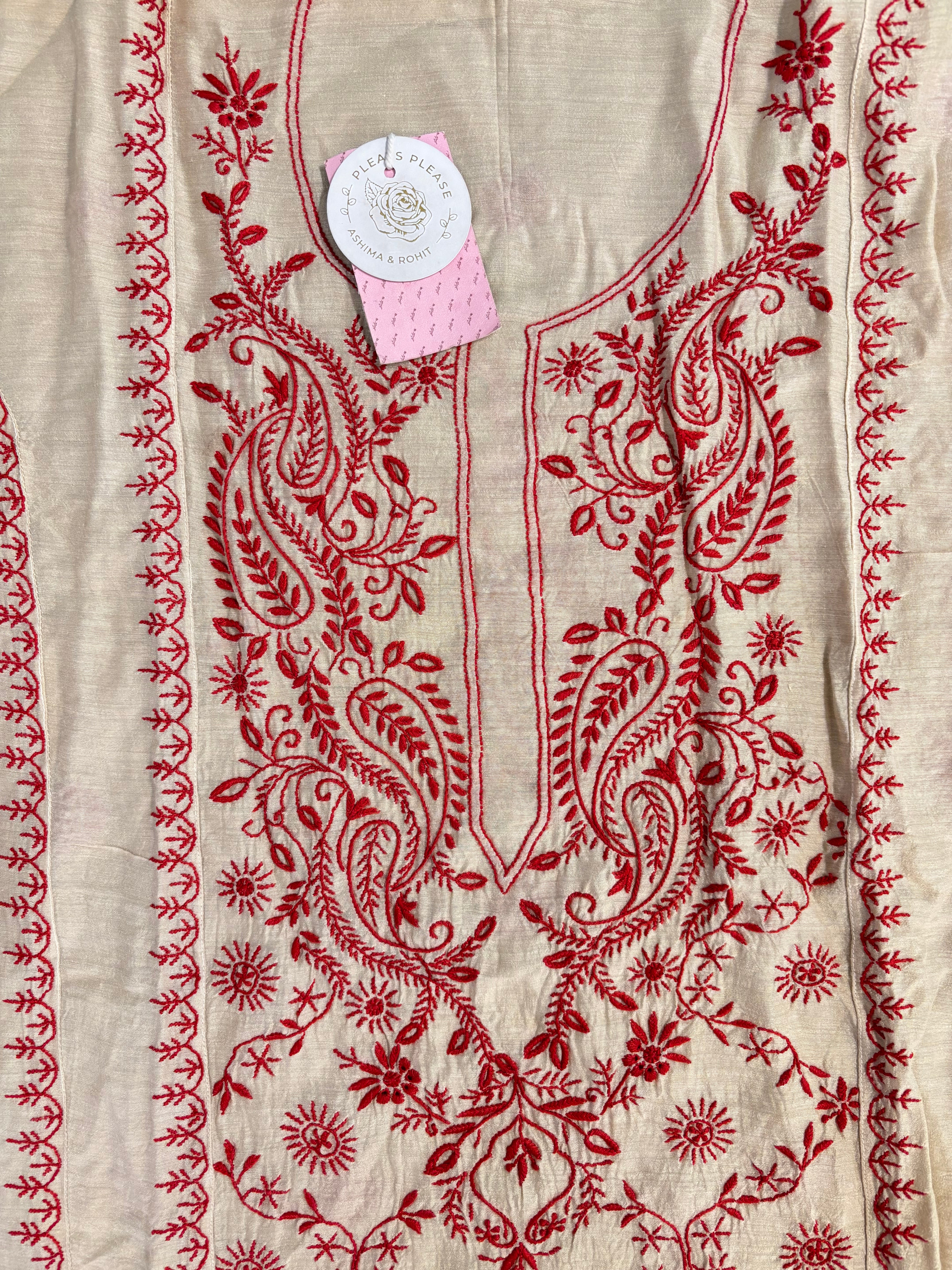 Dyeable Munga Silk Chikankari Kurta & Dupatta Set