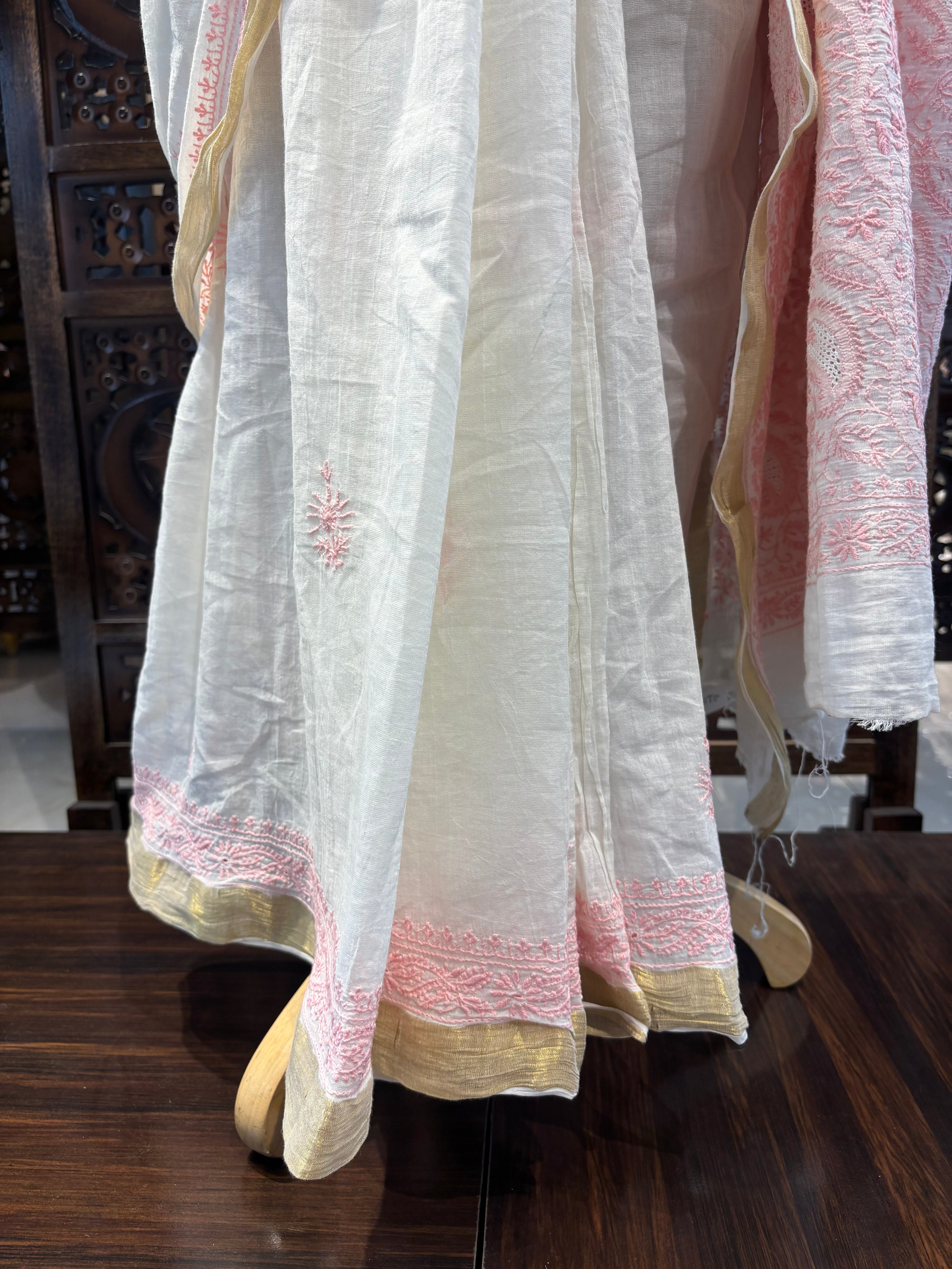 Dyeable Pure Chanderi Mul Chikankari Saree