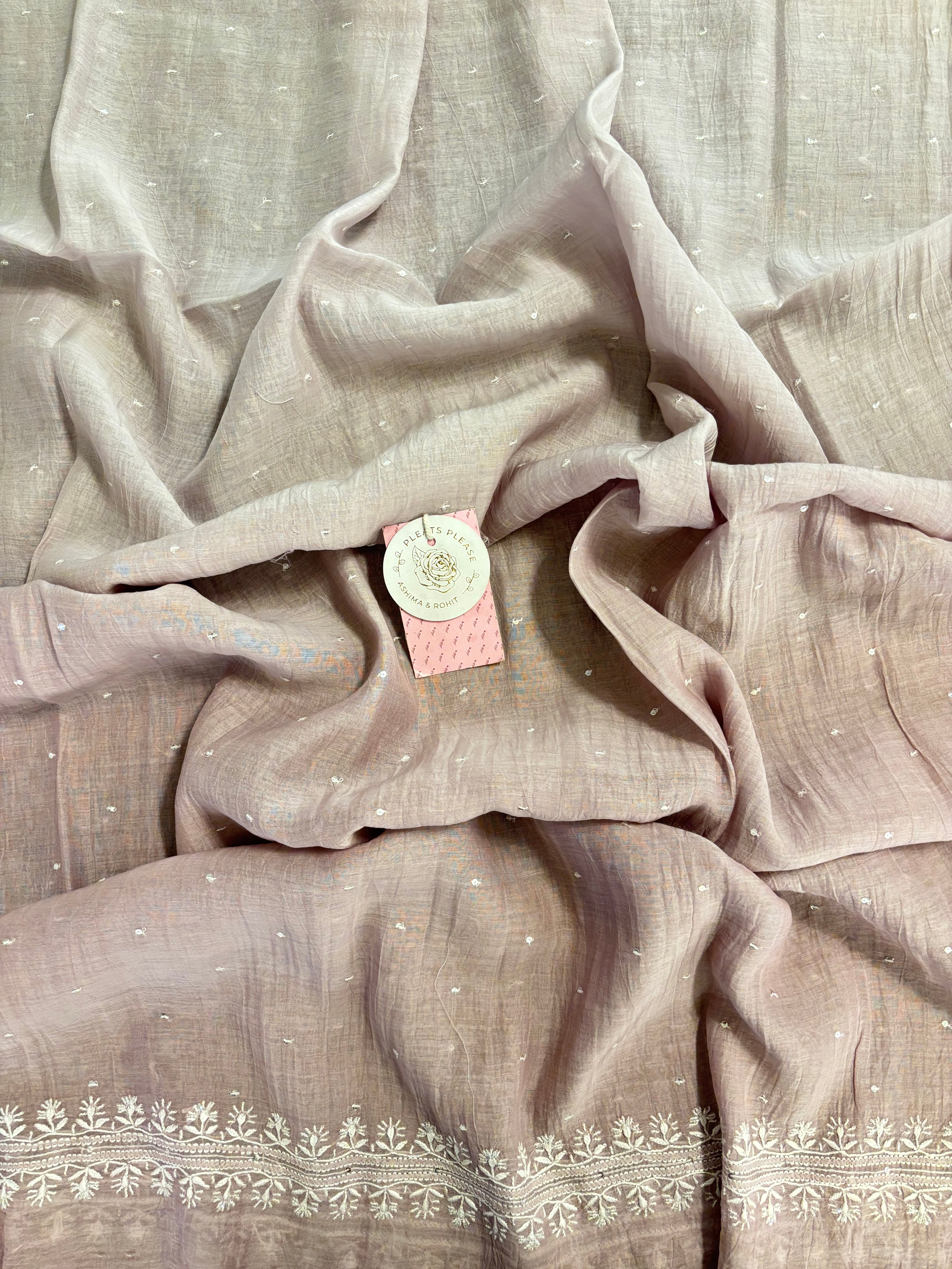 Dusky Lilac Pure Chanderi Ombre Chikankari Kurta & Dupatta Set - Pleats PleaseChikankari