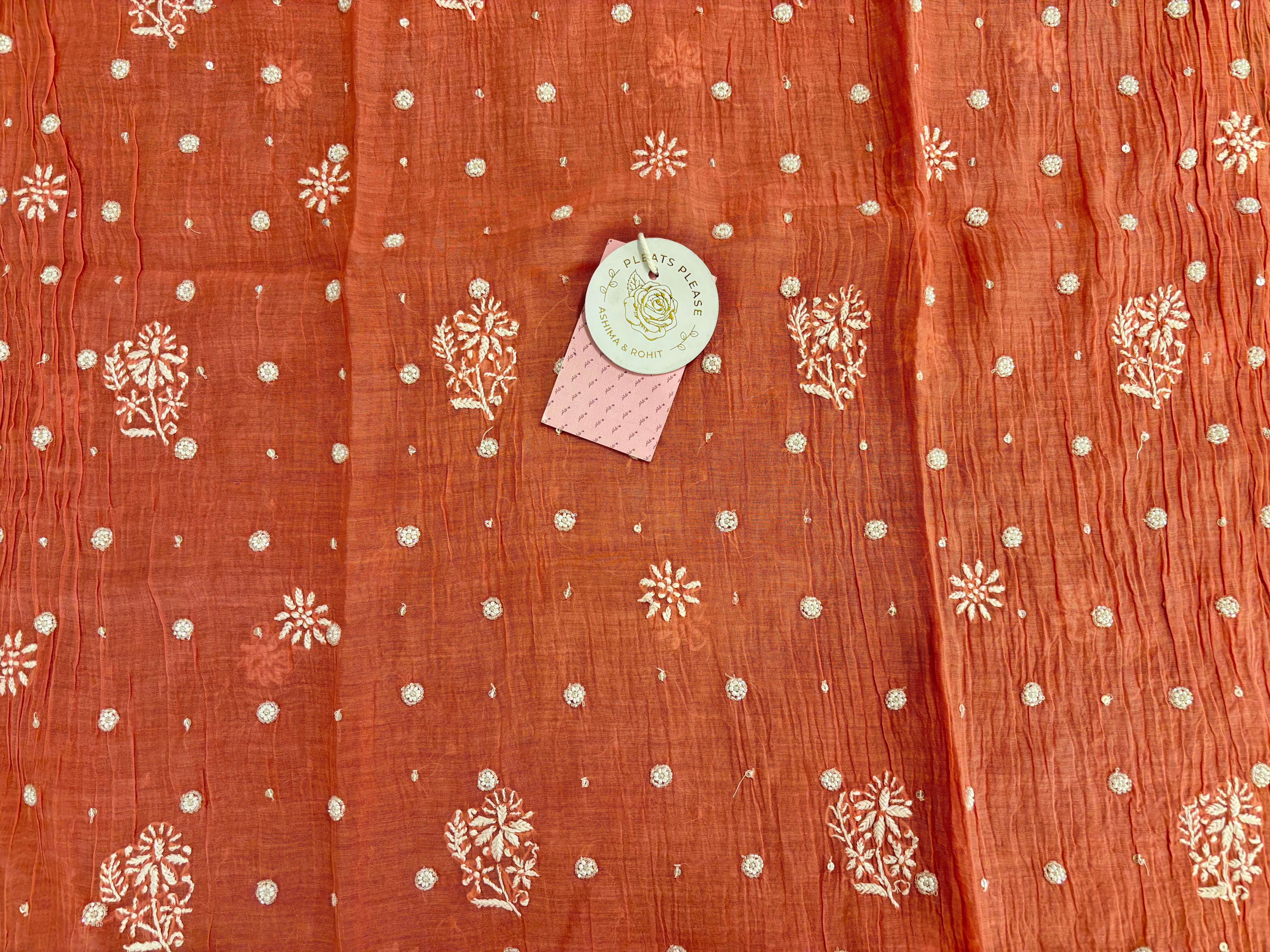 Peach Chanderi Mul Chikankari Kurta & Dupatta
