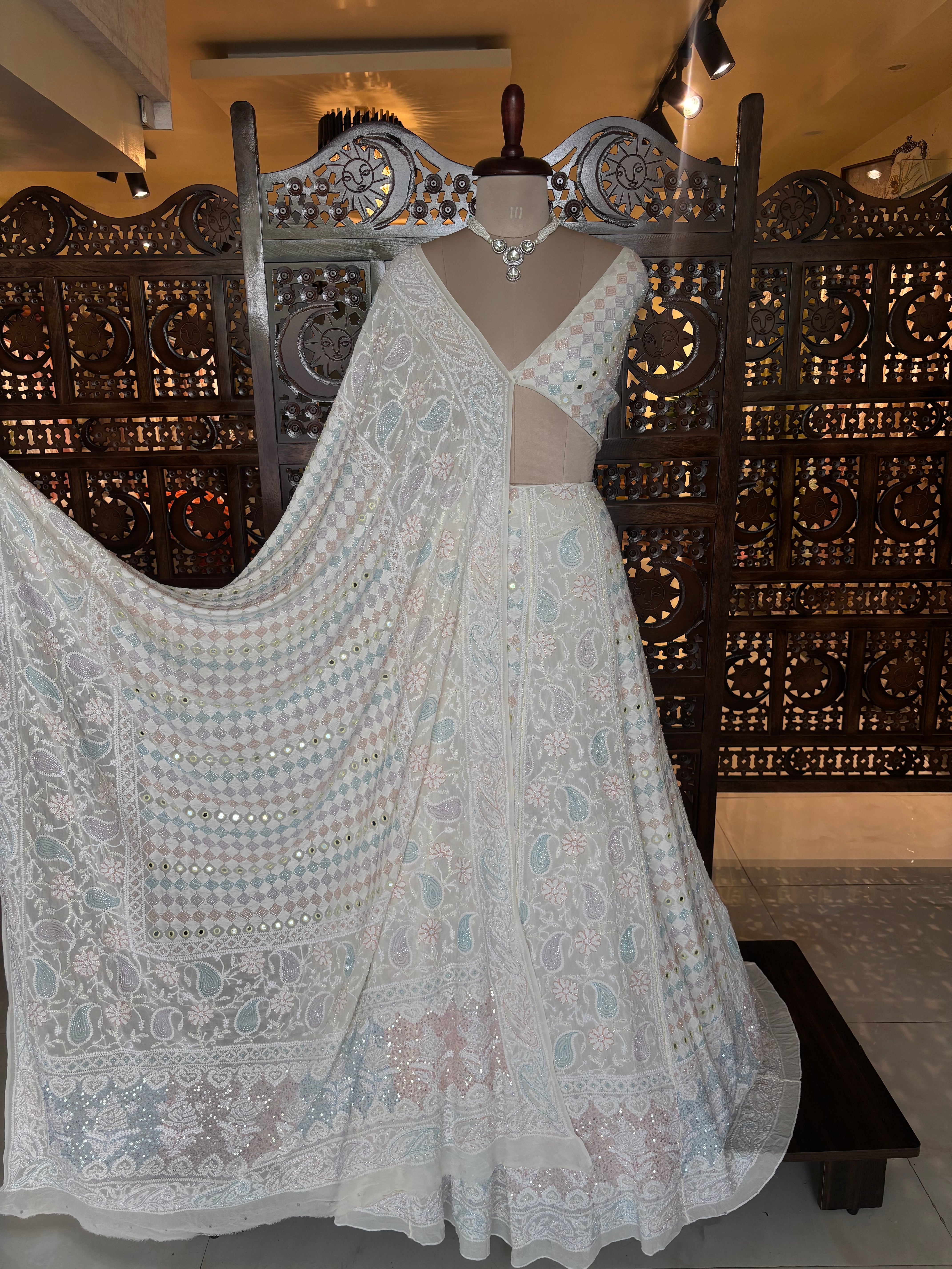 Dyeable Pure & Premium Georgette Chikankari Lehenga & Dupatta Set