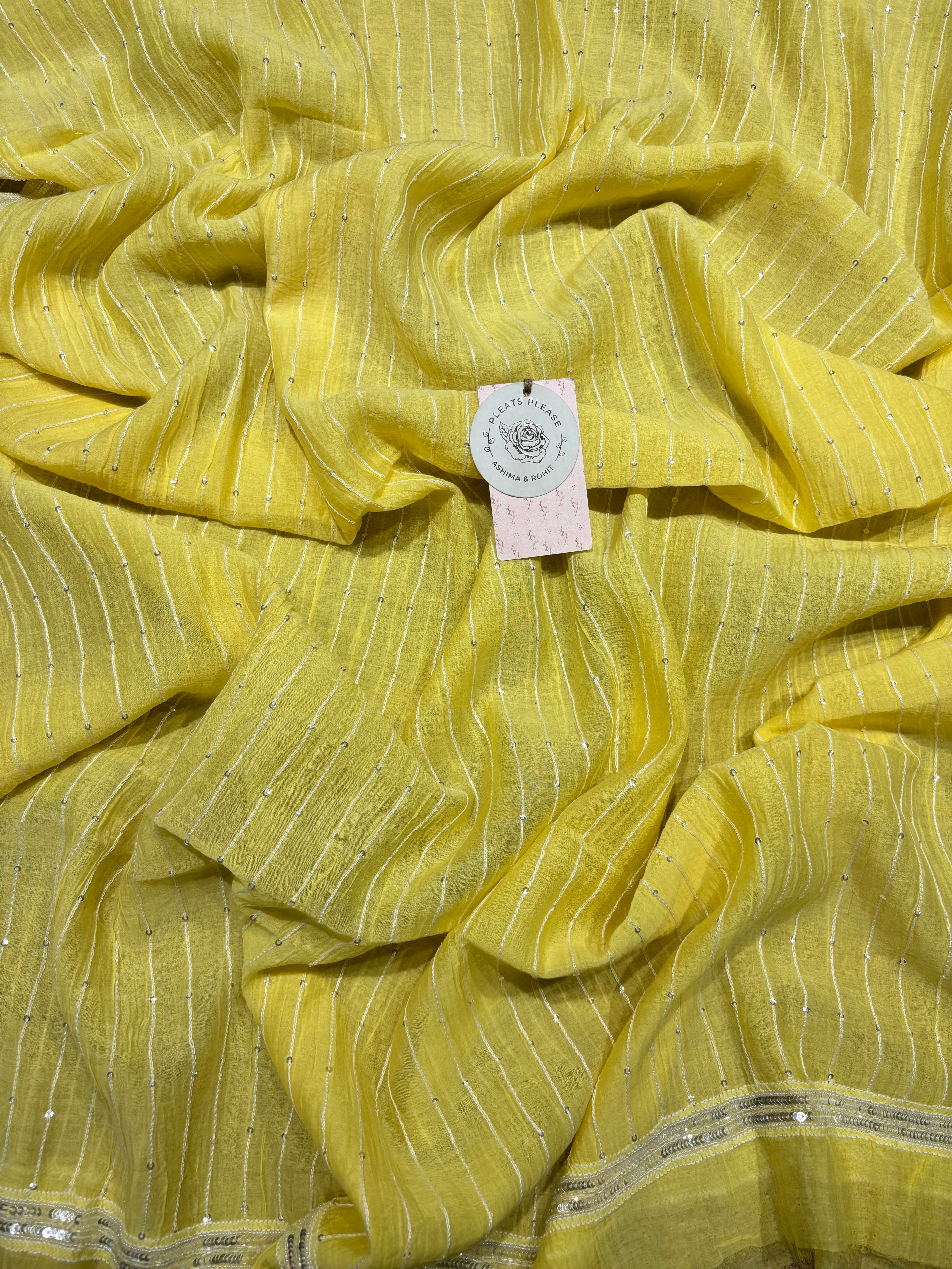 Yellow Chanderi Mul Chikankari Kurta and Dupatta Set