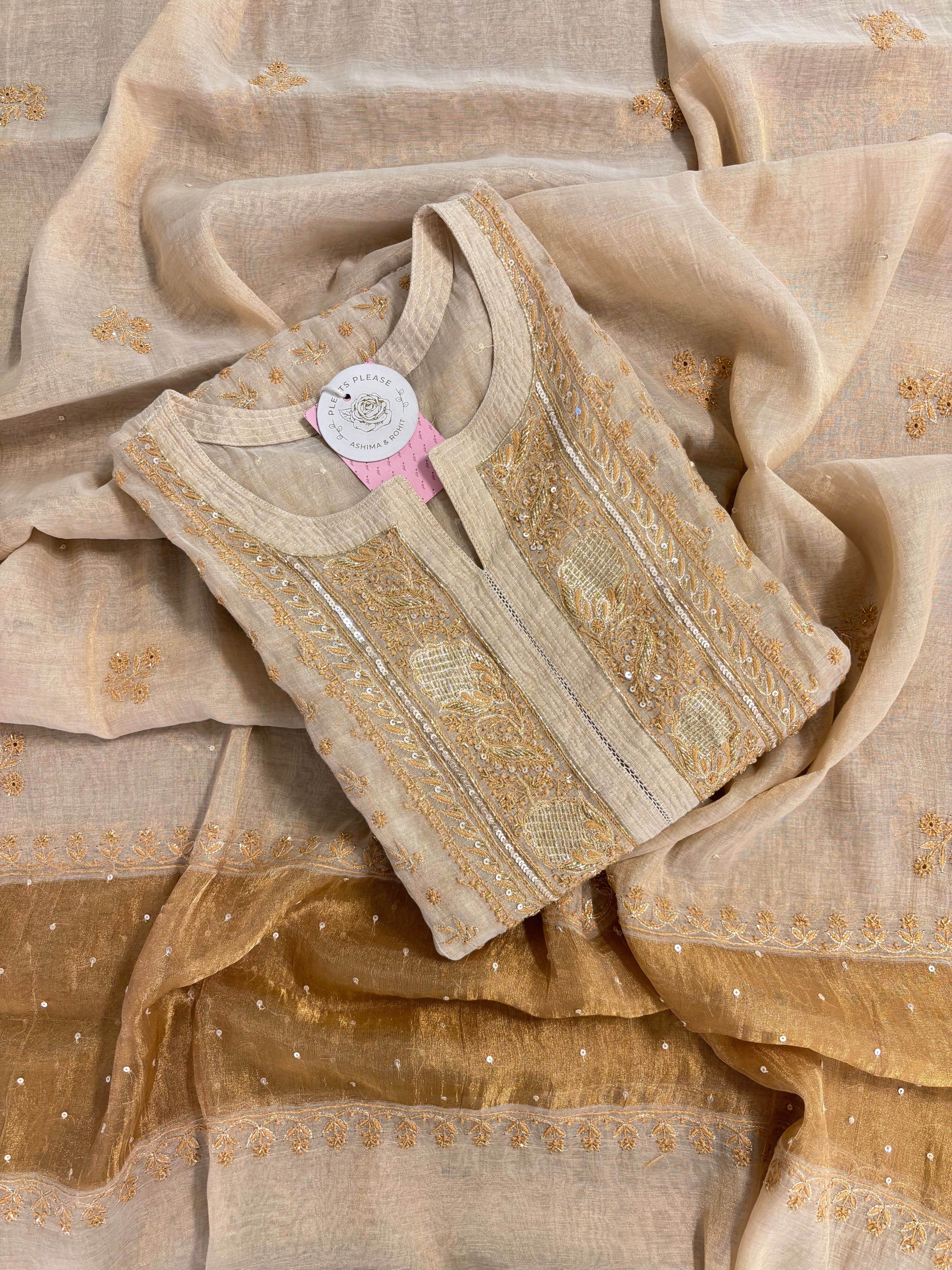 Dyeable Pure Tissue Chikankari Kurta & Dupatta