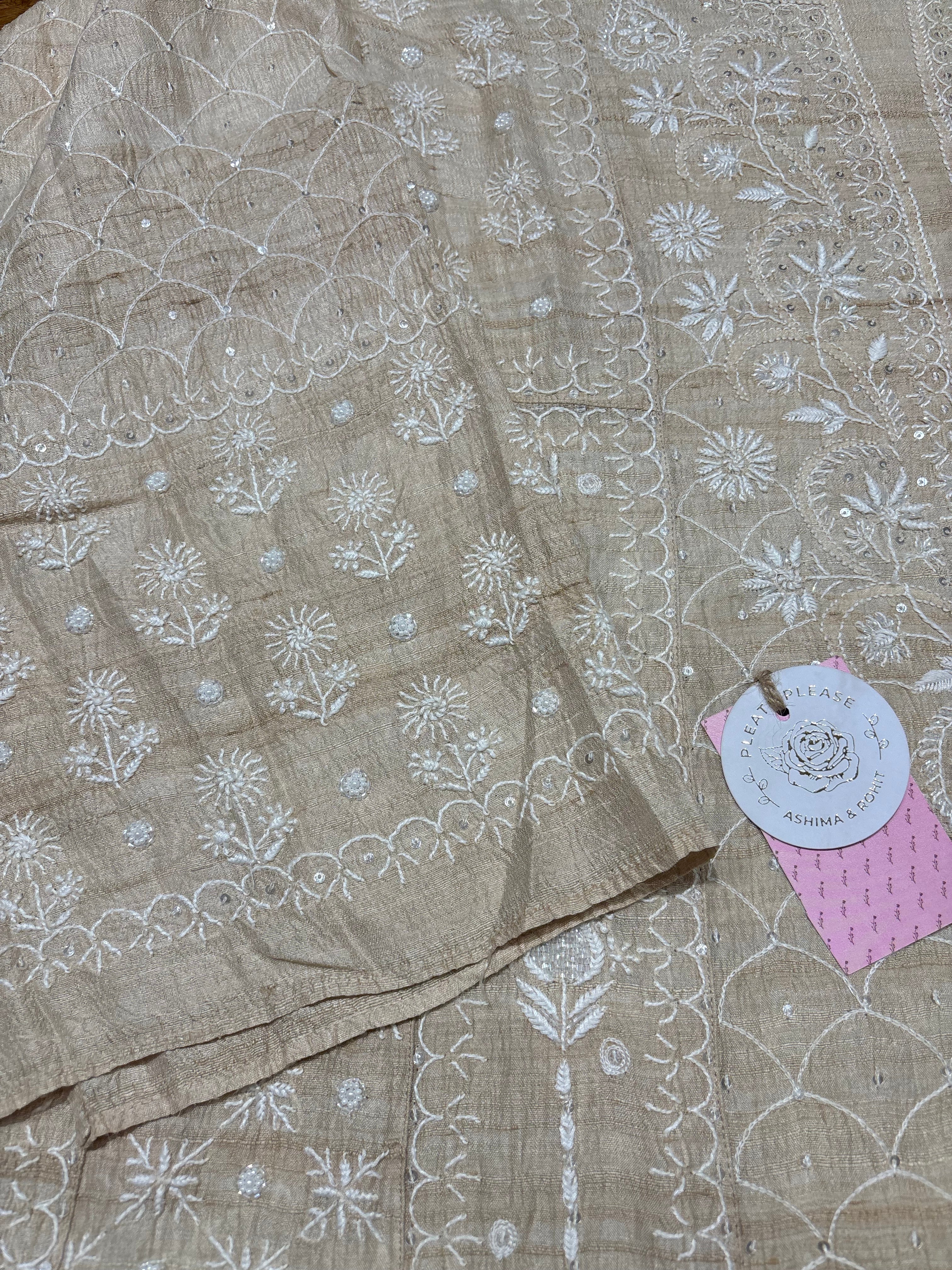 Dyeable Pure & Premium Tussar Silk Chikankari Anarkali & Dupatta Set