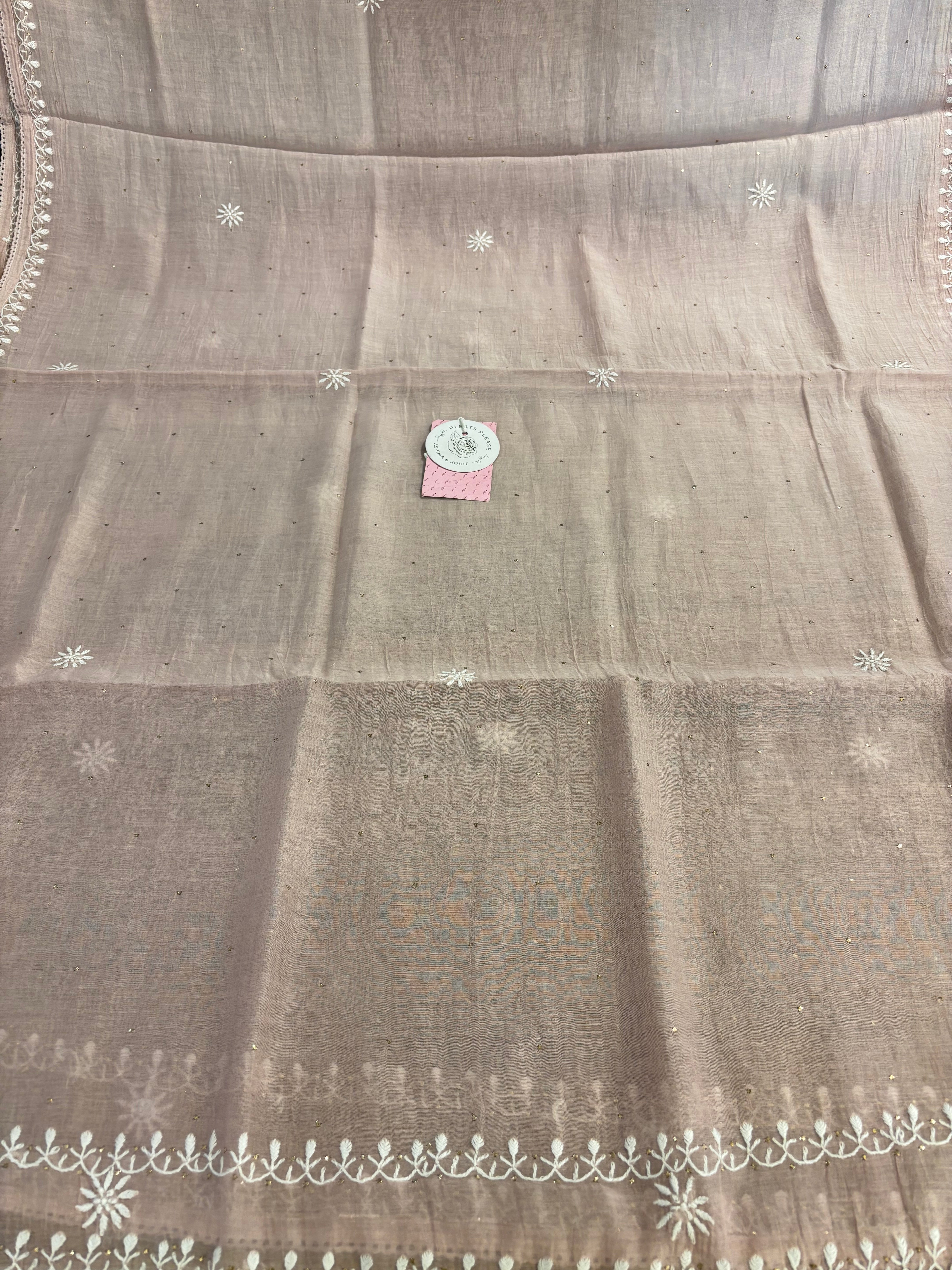 Peachy Rose Chanderi Mul Mukaish & Chikankari Kurta & Dupatta