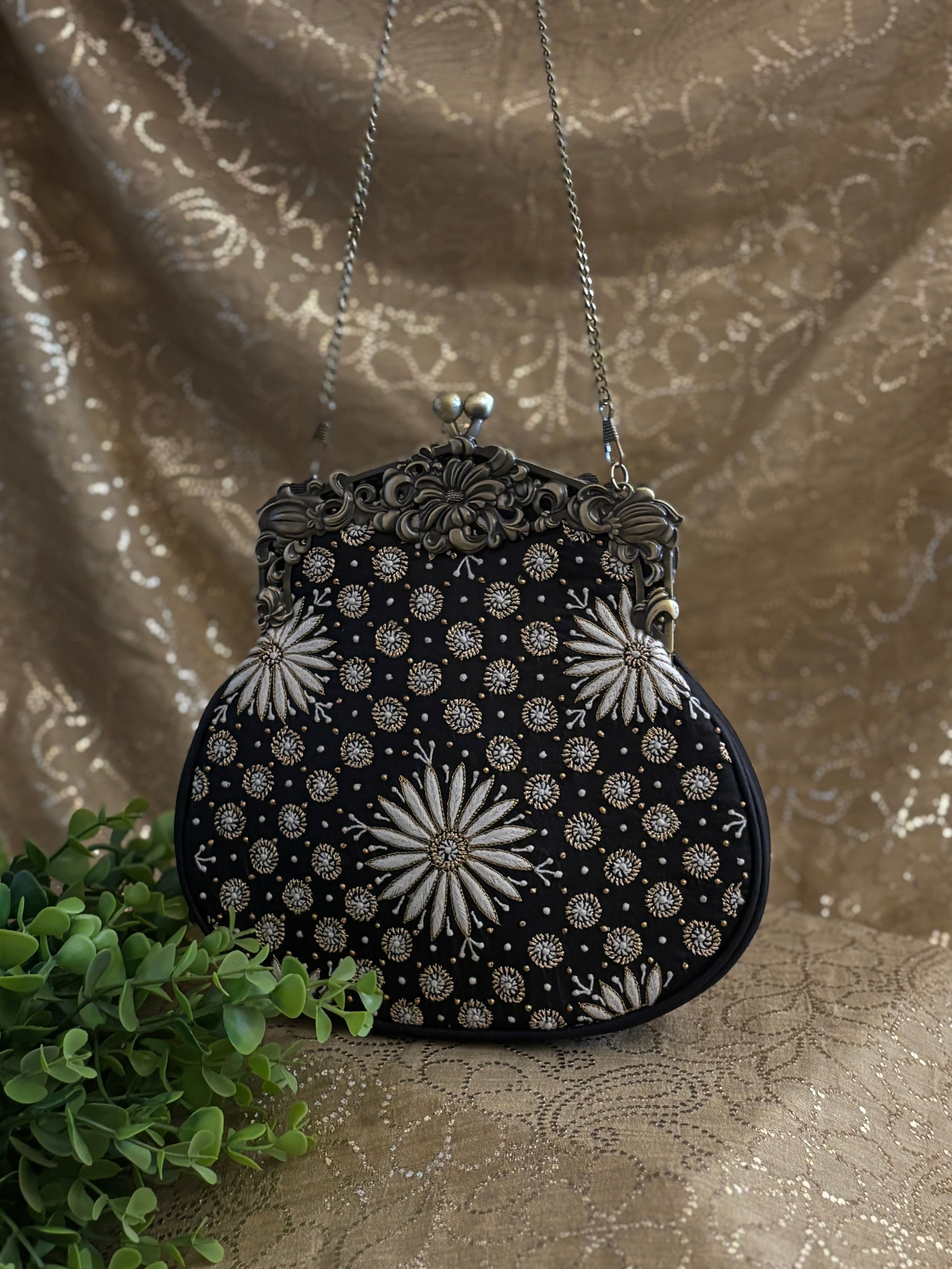 Black Chikankari Clutch Bag