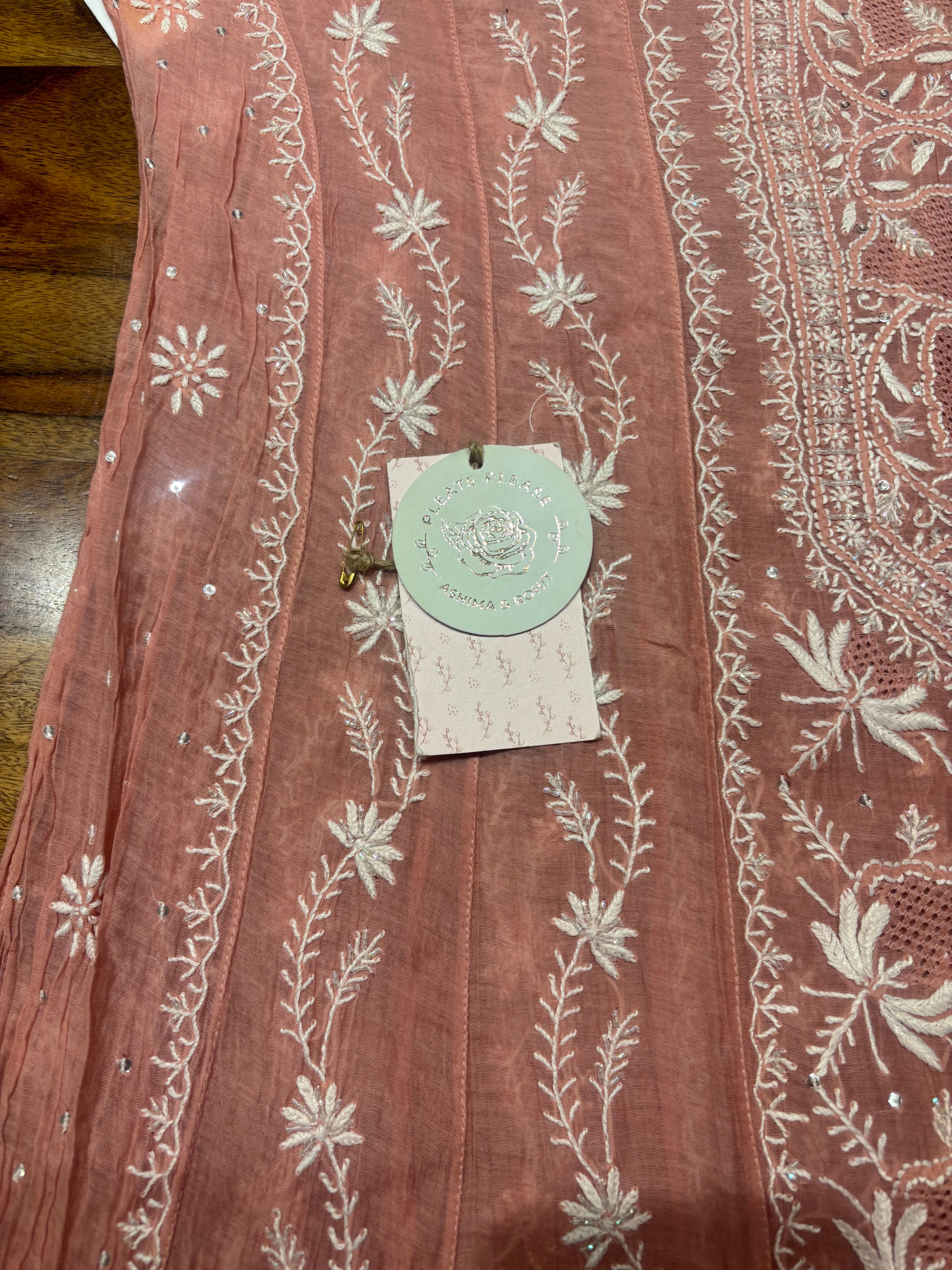Rosegold Chanderi Mul Chikankari Anarkali & Dupatta Set
