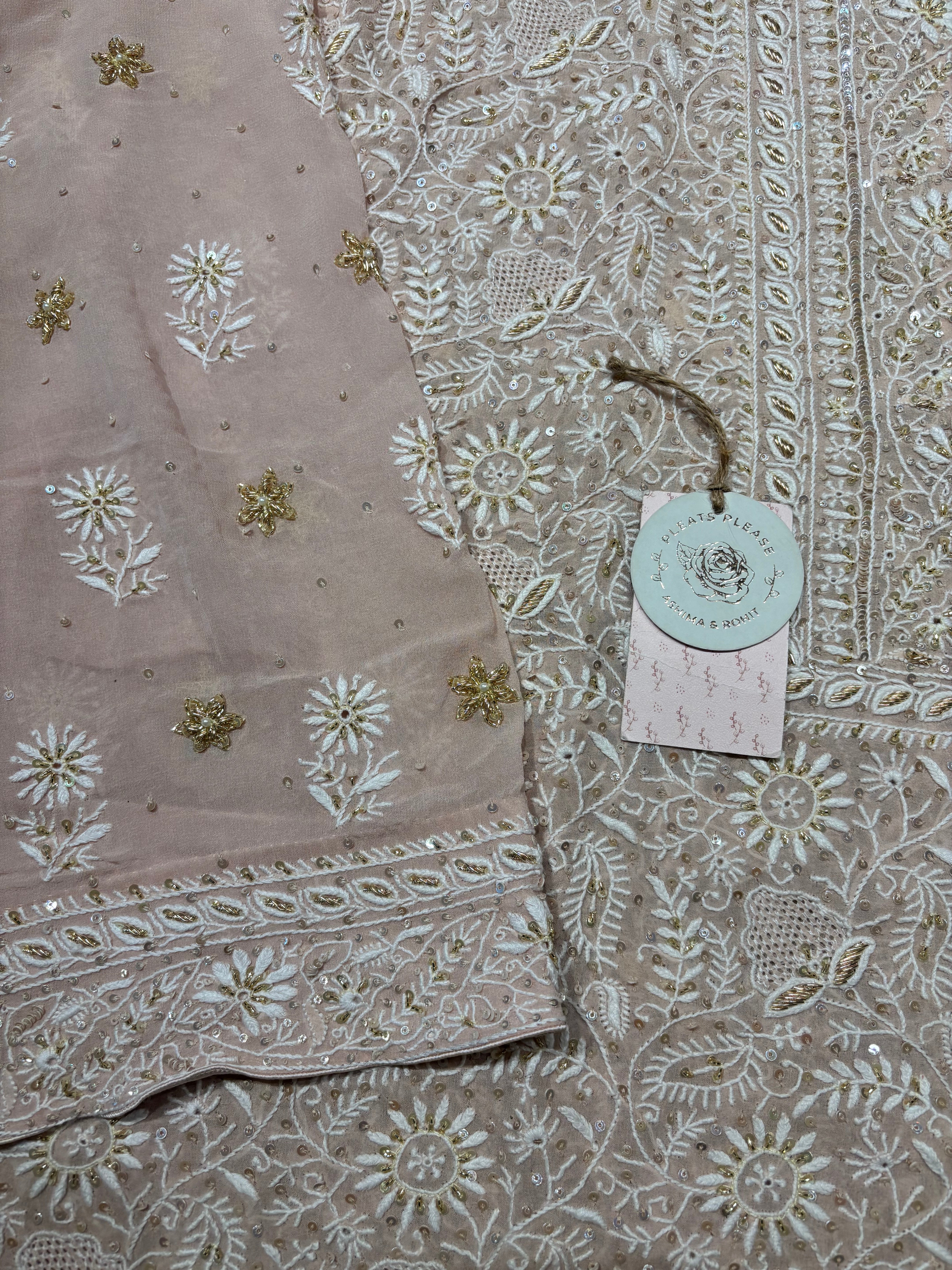 Peach Pure And Premium Georgette Chikankari Kurta and Dupatta set