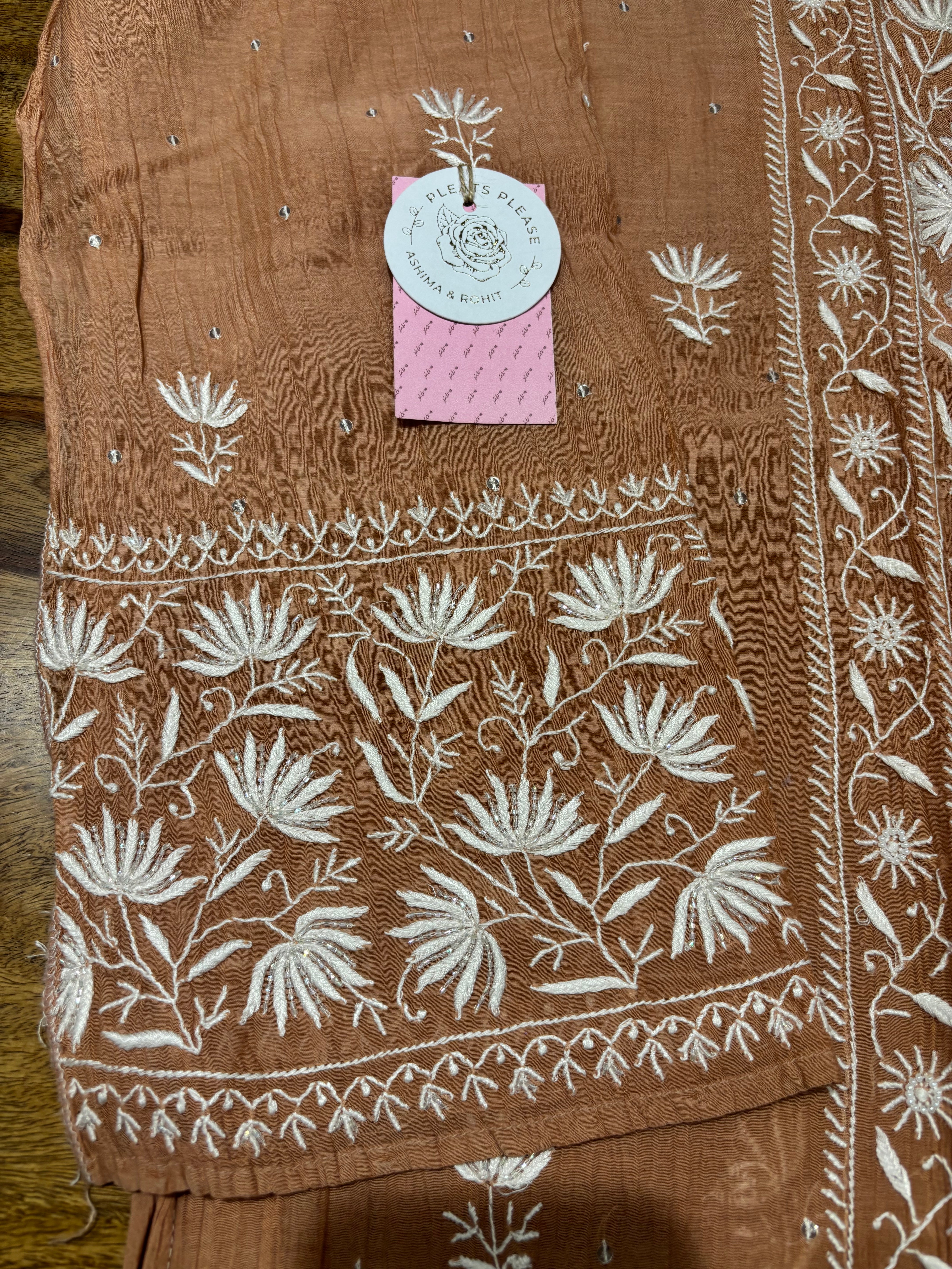 Rosegold Chanderi Mul Chikankari Kurta & Dupatta Set