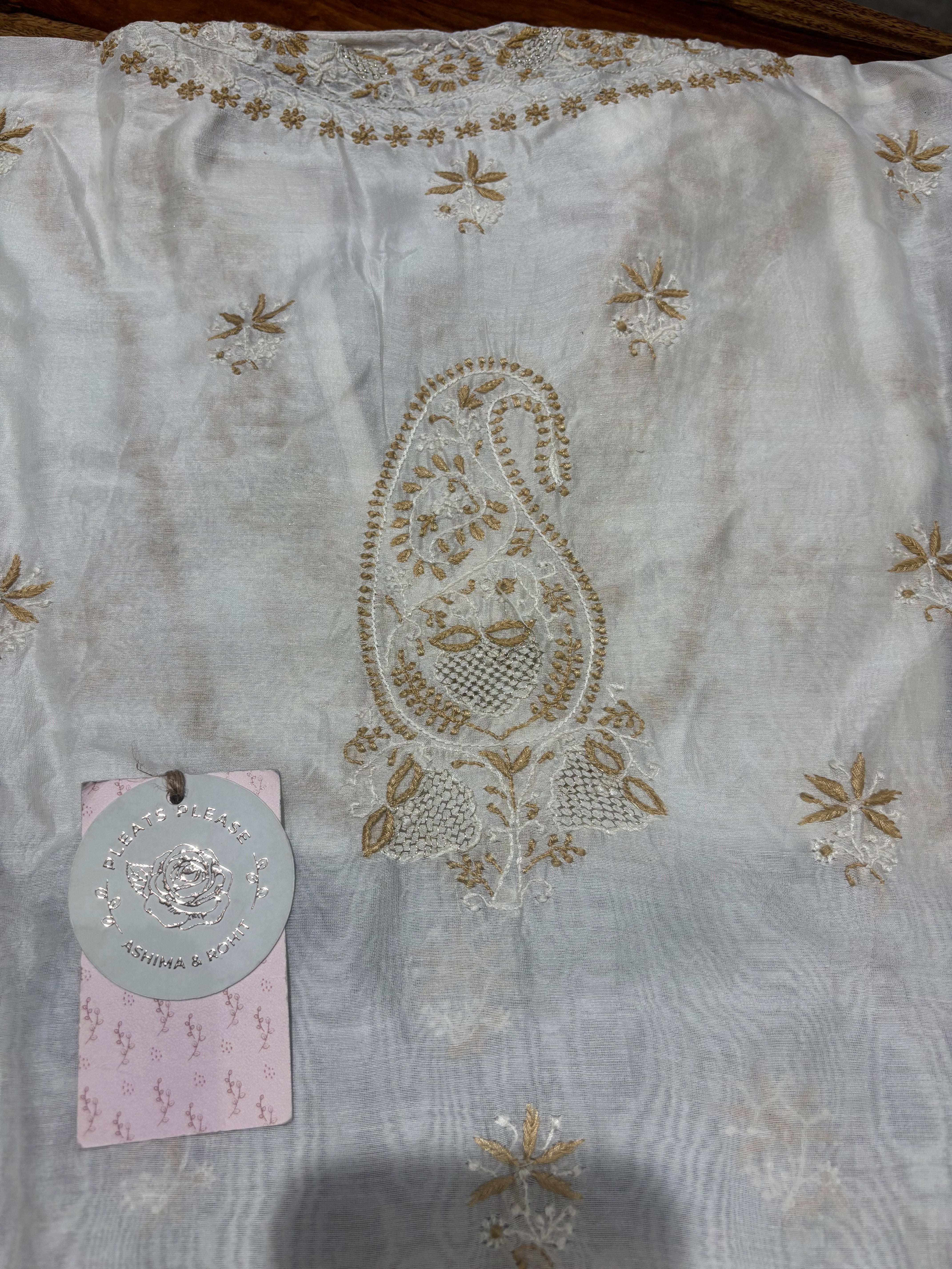 Dyeable Chanderi Silk Chikankari Kurta Choga