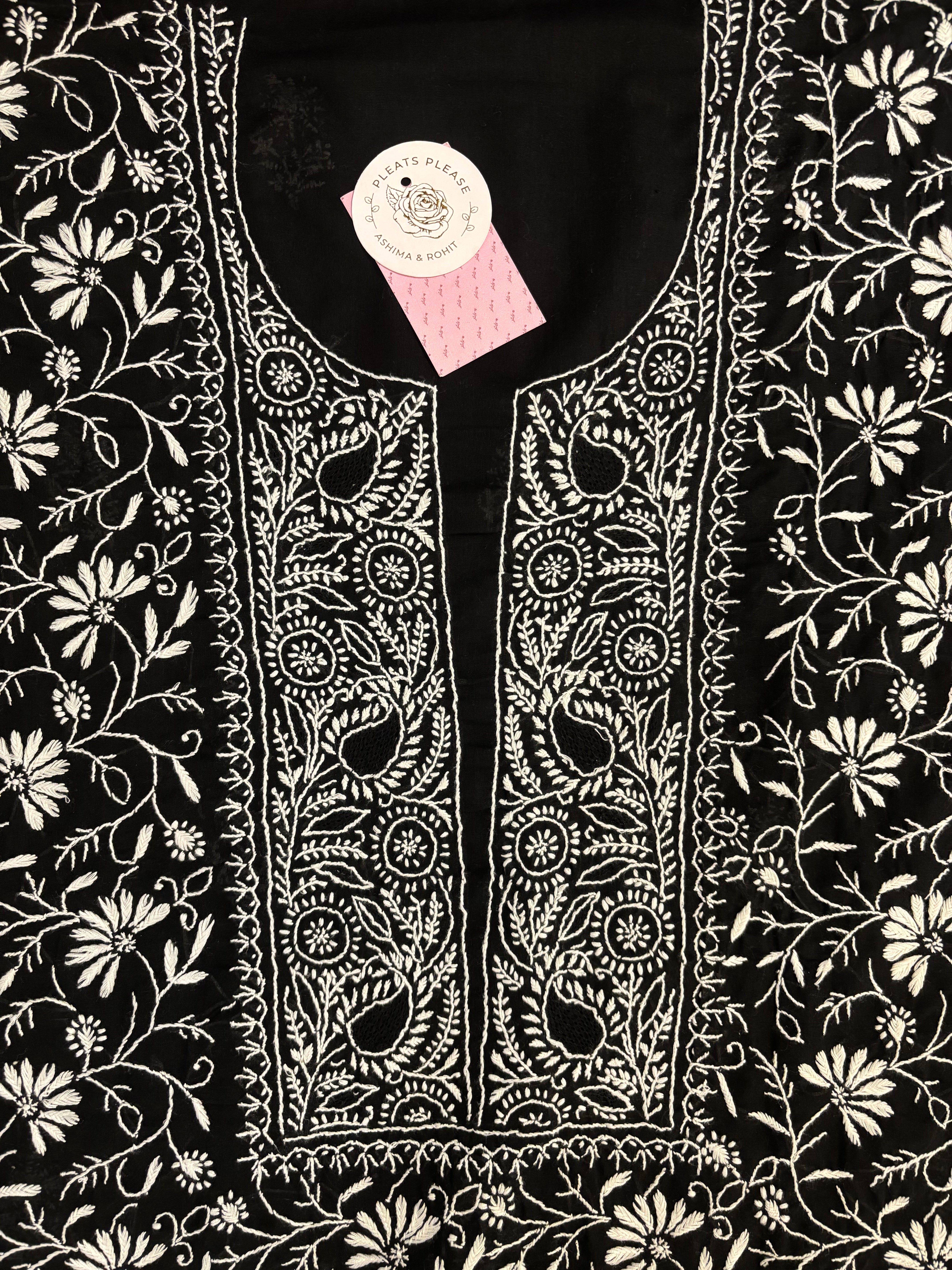 Black Cotton Chikankari Kurta, Dupatta With Bottom