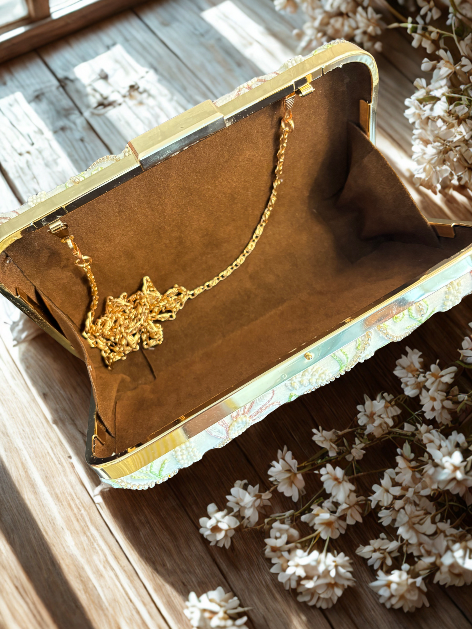 Off White Chikankari Clutch