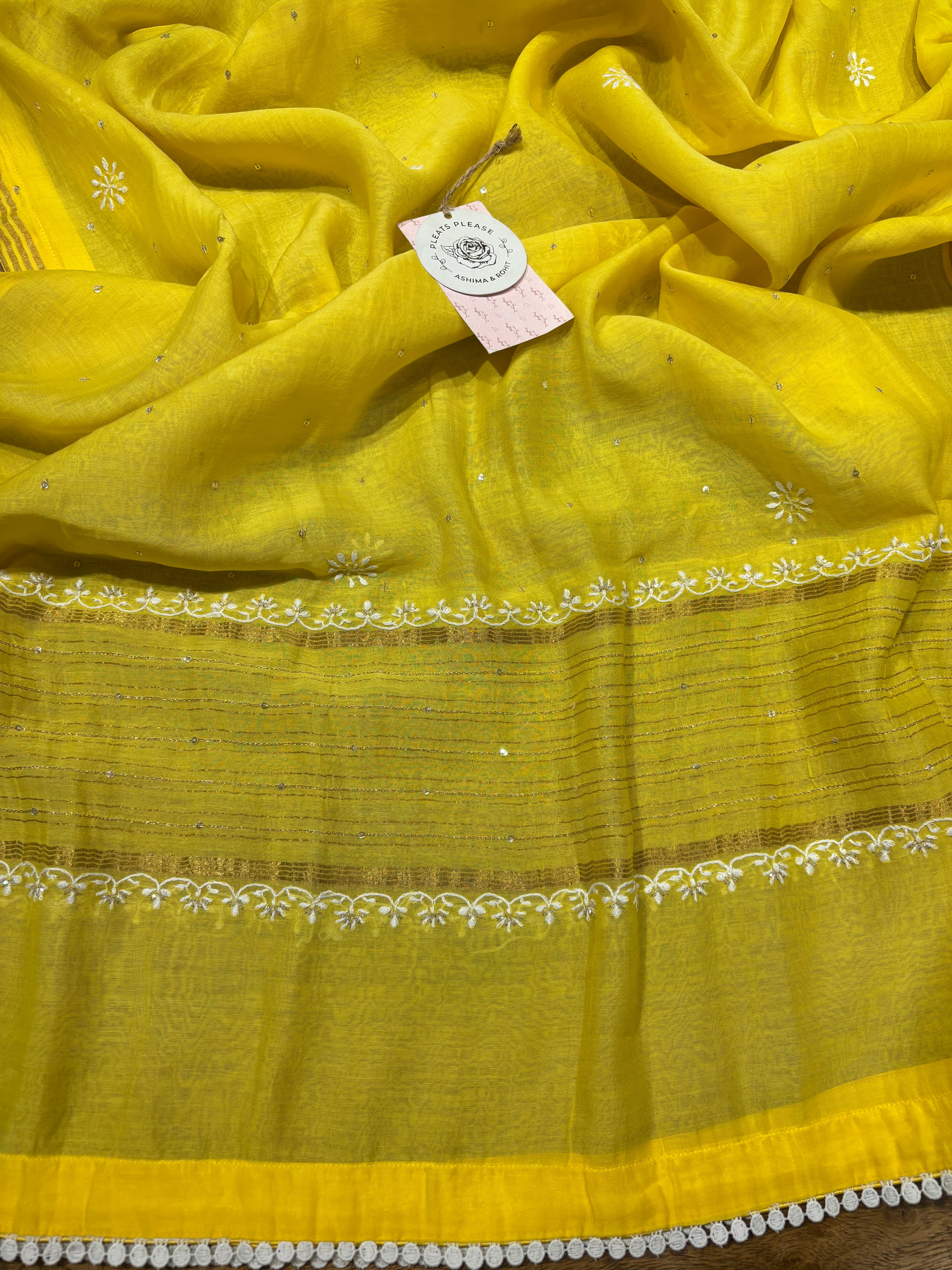 Yellow Chanderi Mul Chikankari Kurta and Dupatta set
